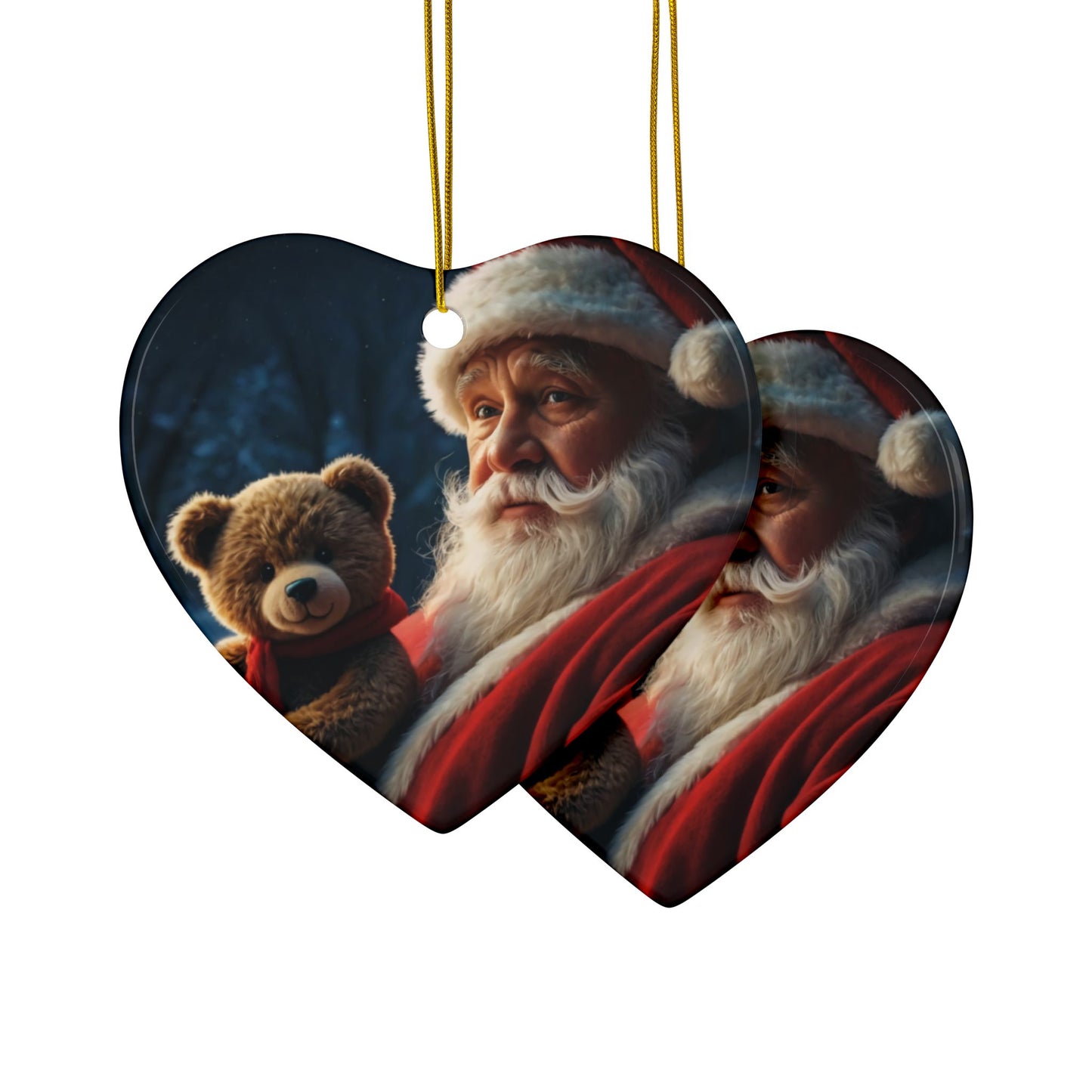 Ceramic Christmas Ornaments, Santa and Teddy Bear Design, Holiday Decorations, Christmas Gifts, Family Keepsakes