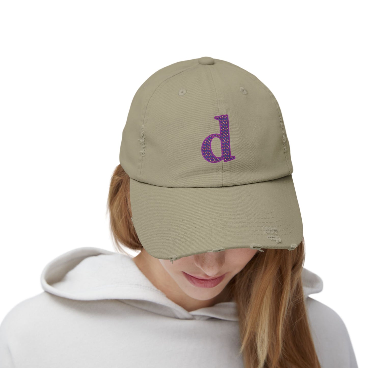 Distressed Cap with Purple Letter 'd' - Casual Street Style Hat for Everyday Wear, Gift for Dad, Unisex Fashion Accessory, Trendy [...]