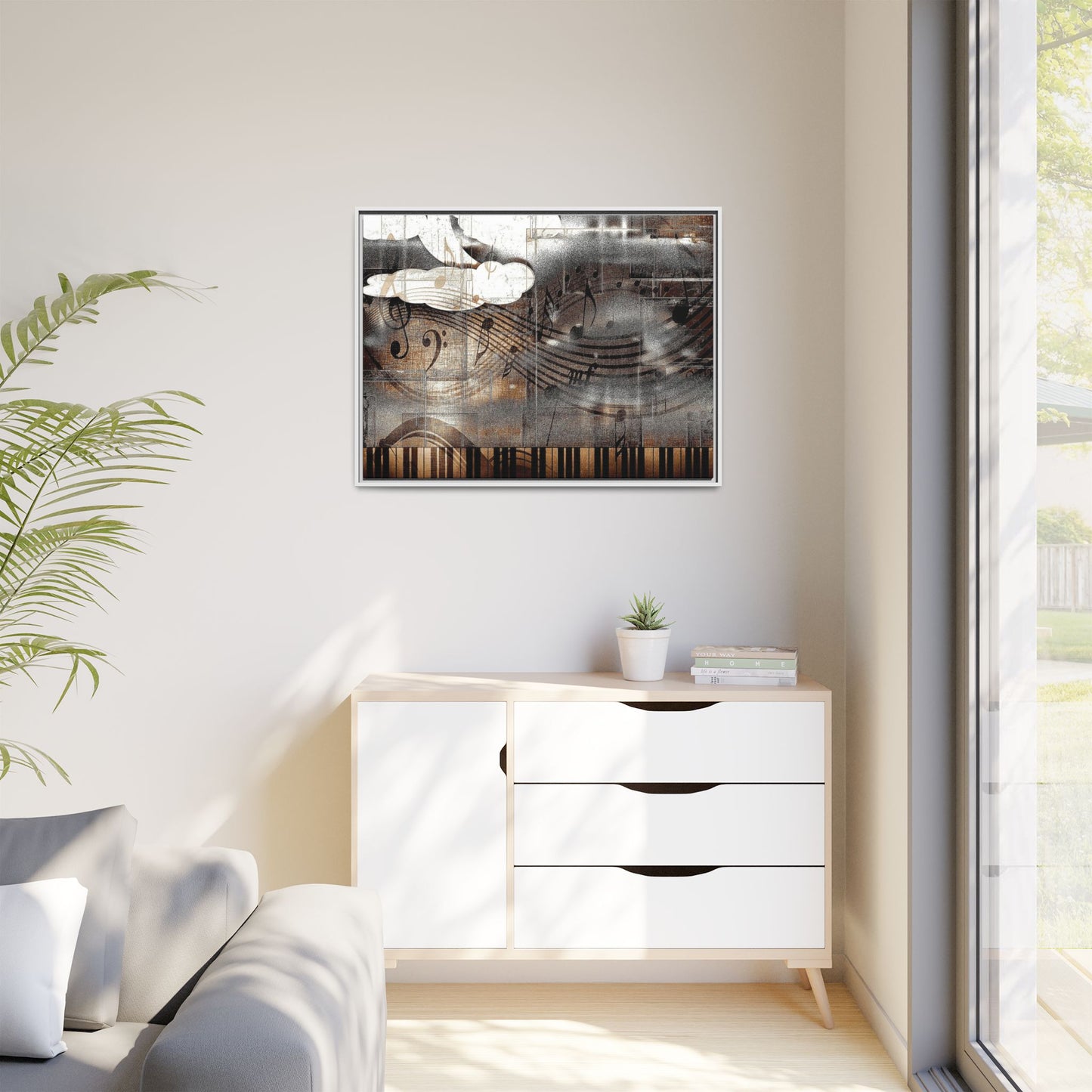 Framed Music Notes Canvas Print — Abstract Vintage Piano & Sheet Music Wall Art
