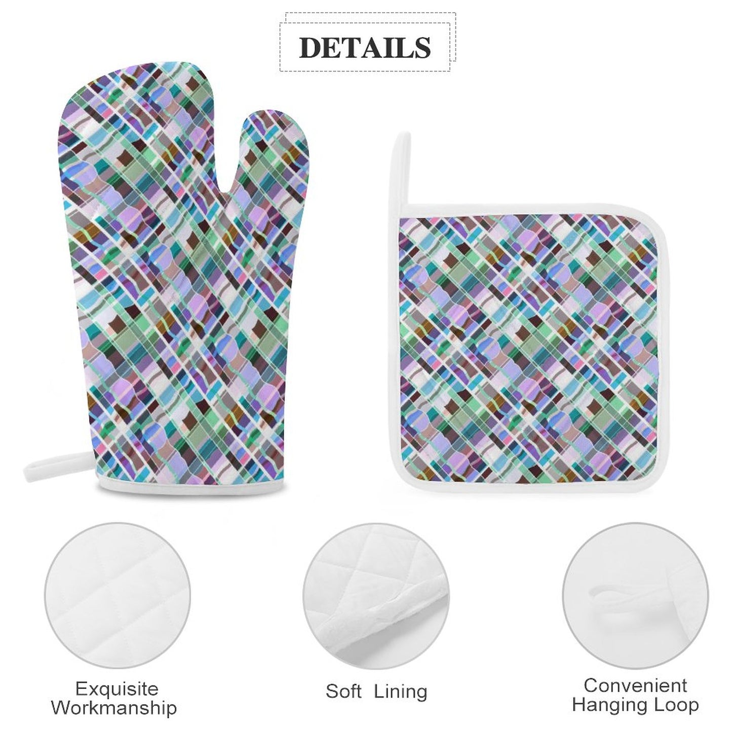 Oven Mitts & Pot Holder Set of 3 Purple Multi color