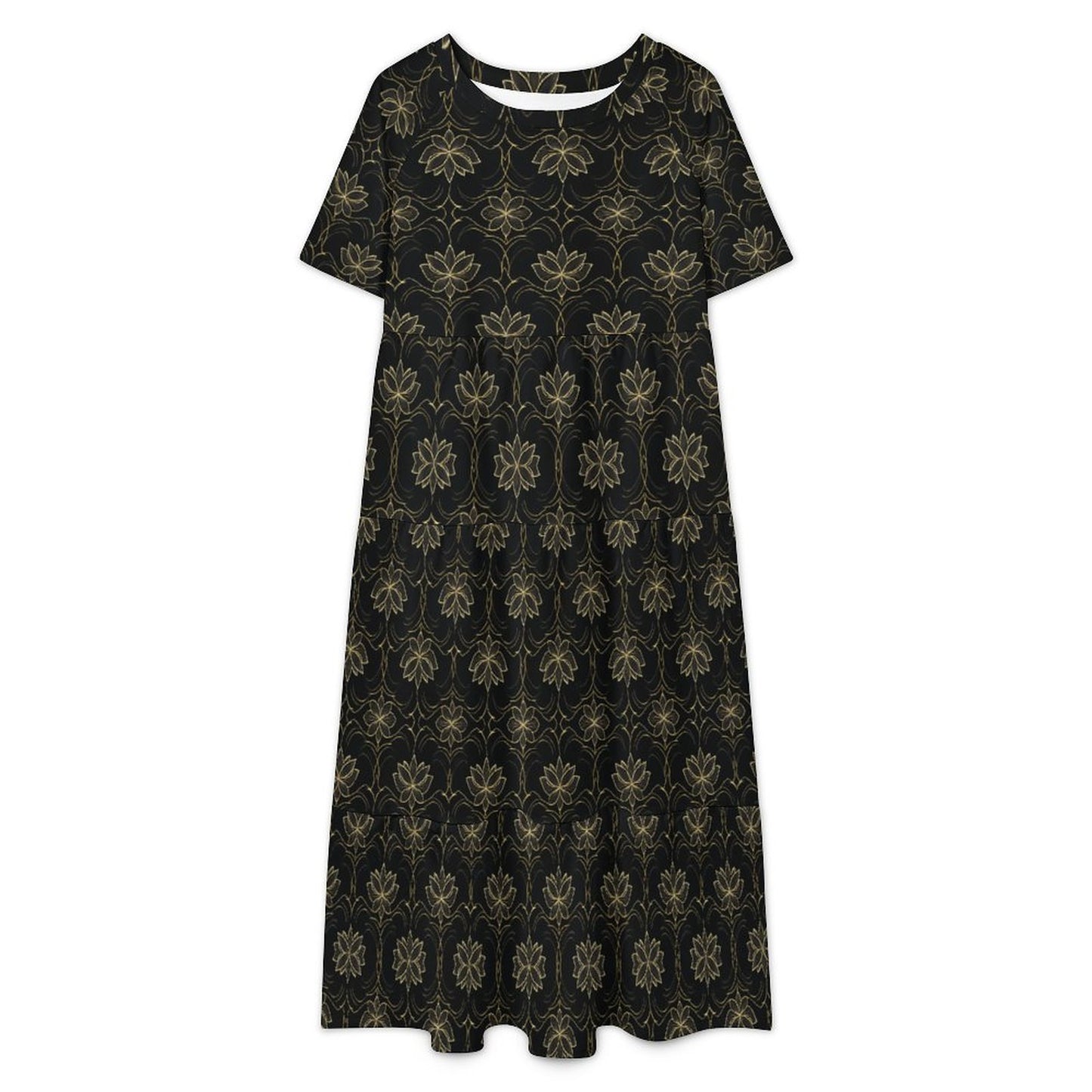 Wide Round Neck 3/4 Sleeve Long Dress