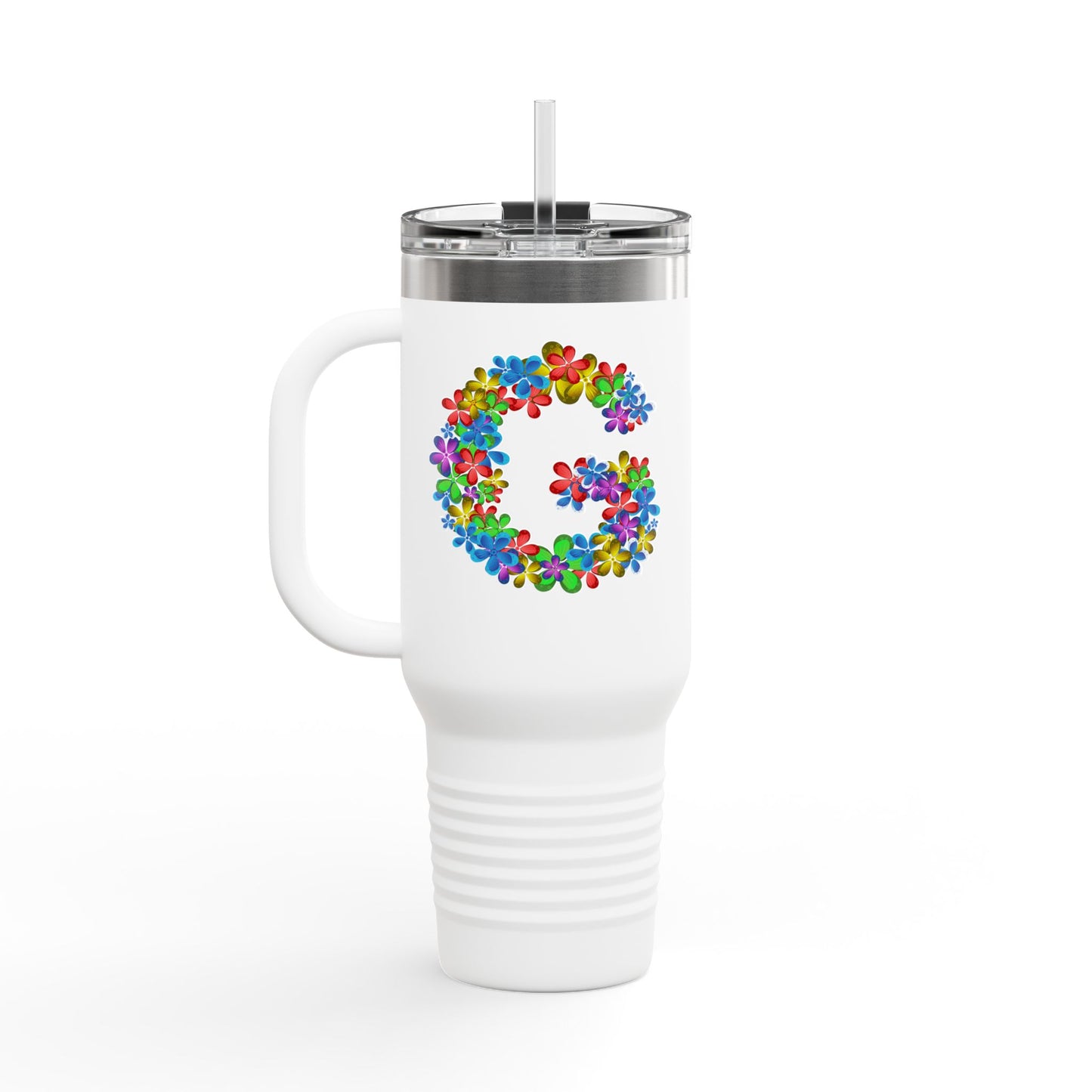 Vibrant Floral Insulated Travel Mug, Perfect for On-the-Go- Letter G