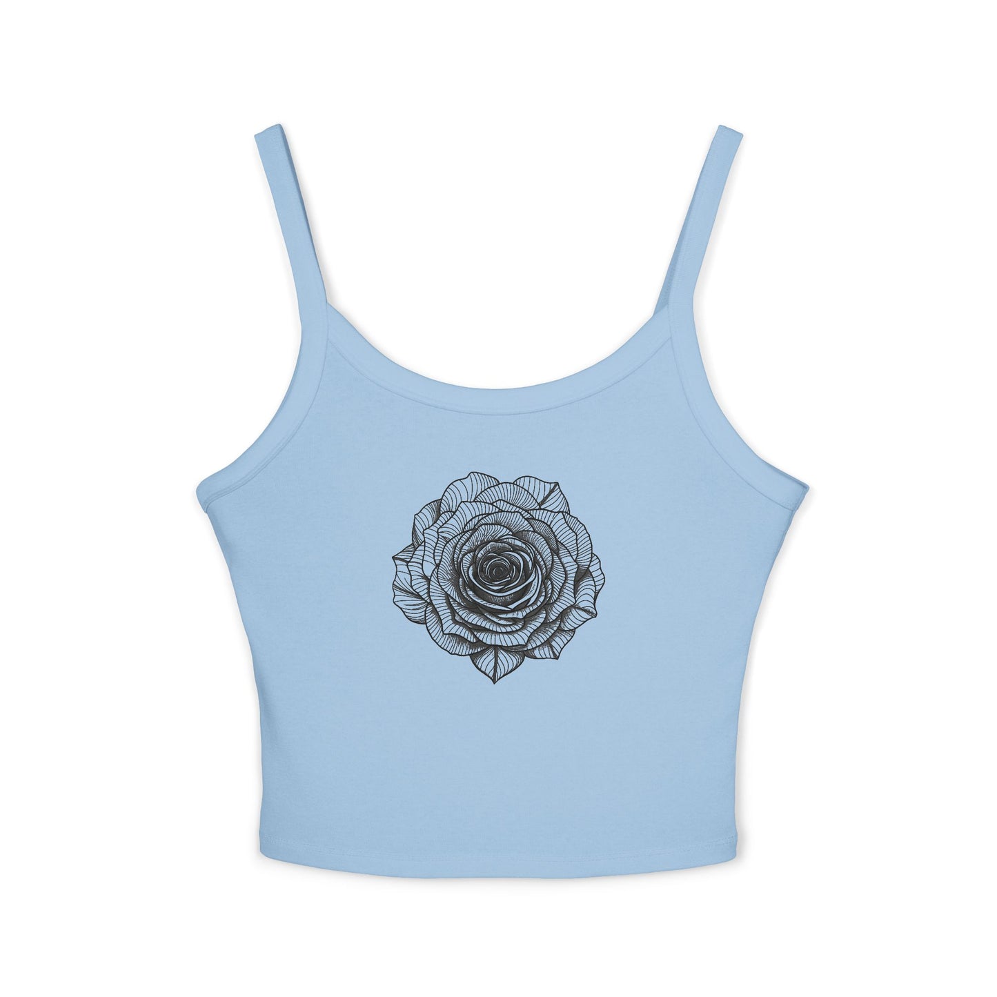 Chic Women's Spaghetti Strap Tank Top with Black Lace Rose Design, Casual Summer Wear, Festival Top, Gift for Her, Layering Essential