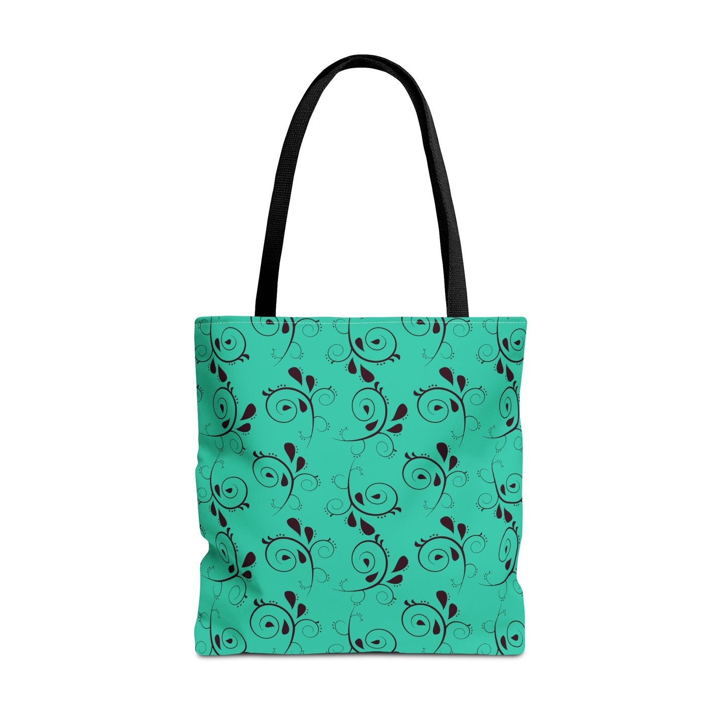 Turquoise Floral Swirl Tote Bag – All-Over Print Stylish Shopping Bag