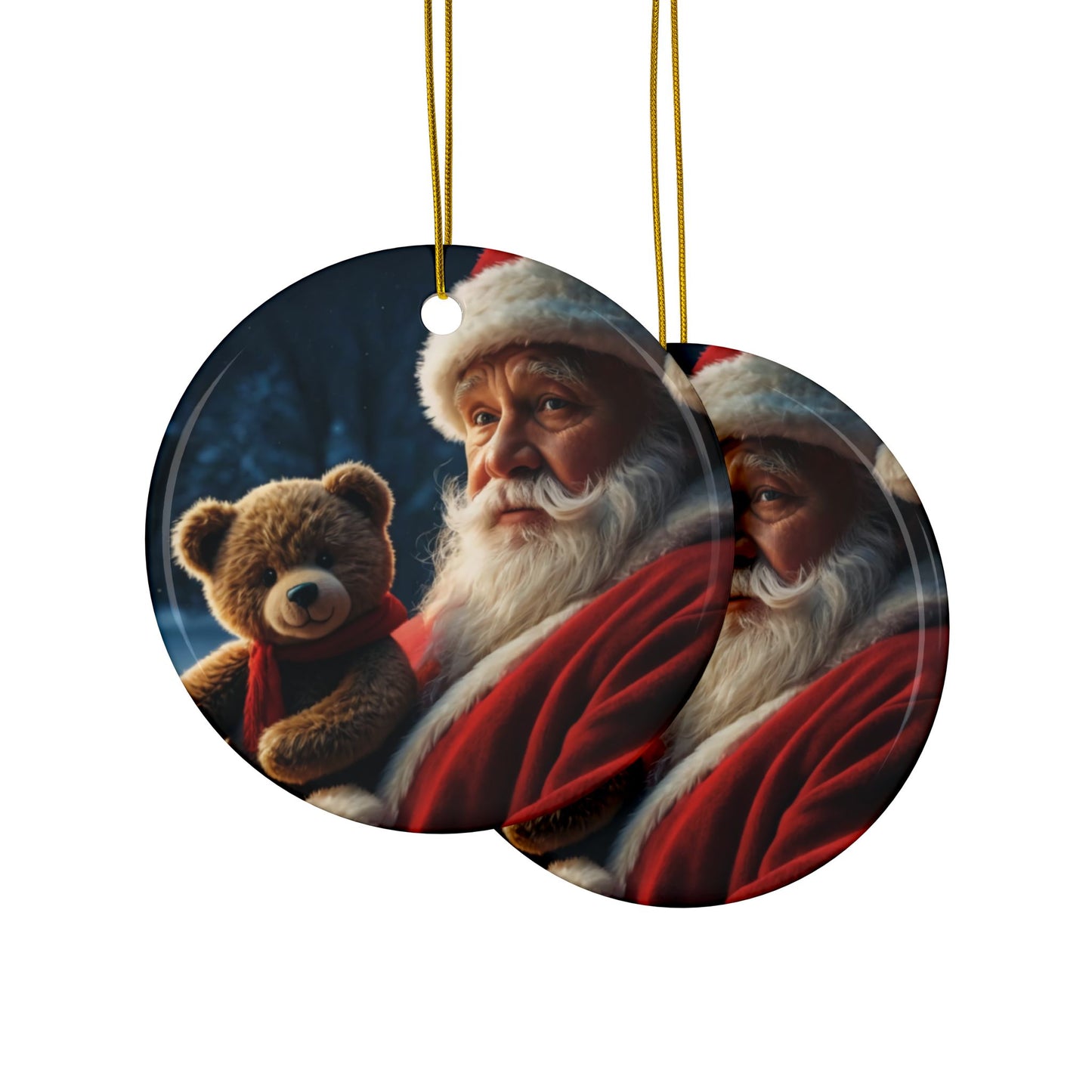 Ceramic Christmas Ornaments, Santa and Teddy Bear Design, Holiday Decorations, Christmas Gifts, Family Keepsakes