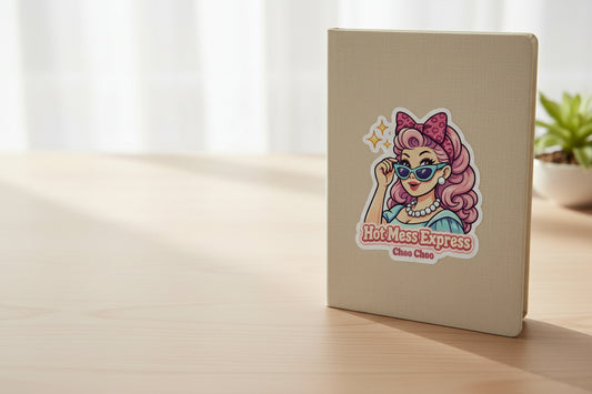 Retro Pin-Up Sticker — "Hot Mess Express Choo Choo" Kiss-Cut Vinyl