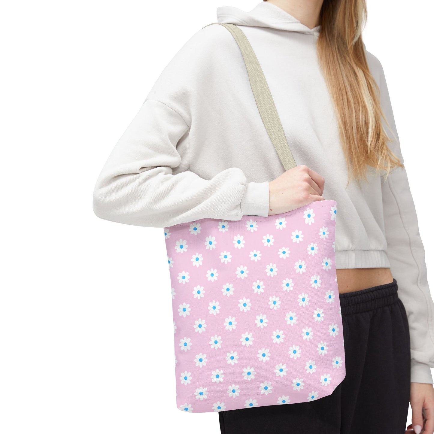 Pink Daisy Pattern Tote Bag — Floral Everyday Canvas Shopper