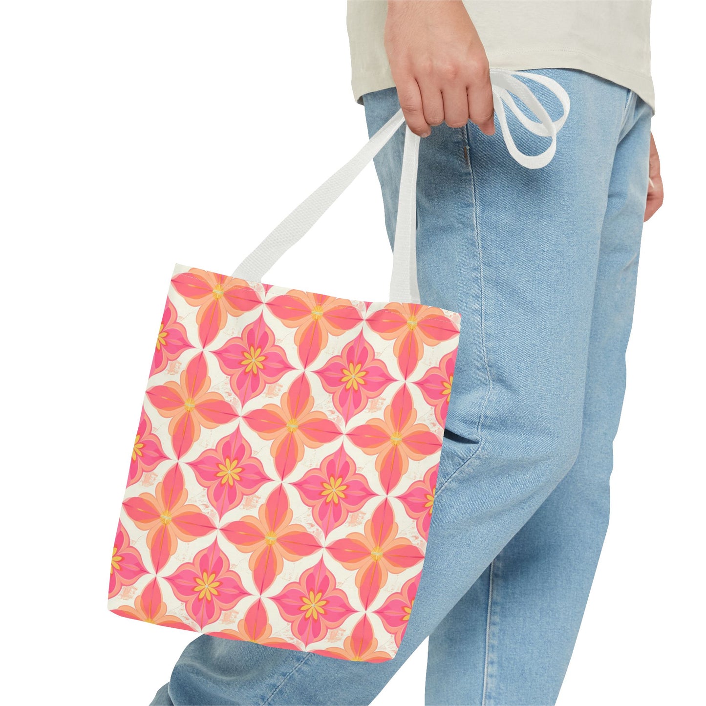 Pink Floral Geometric Tote Bag — All-Over Print Reusable Shopper