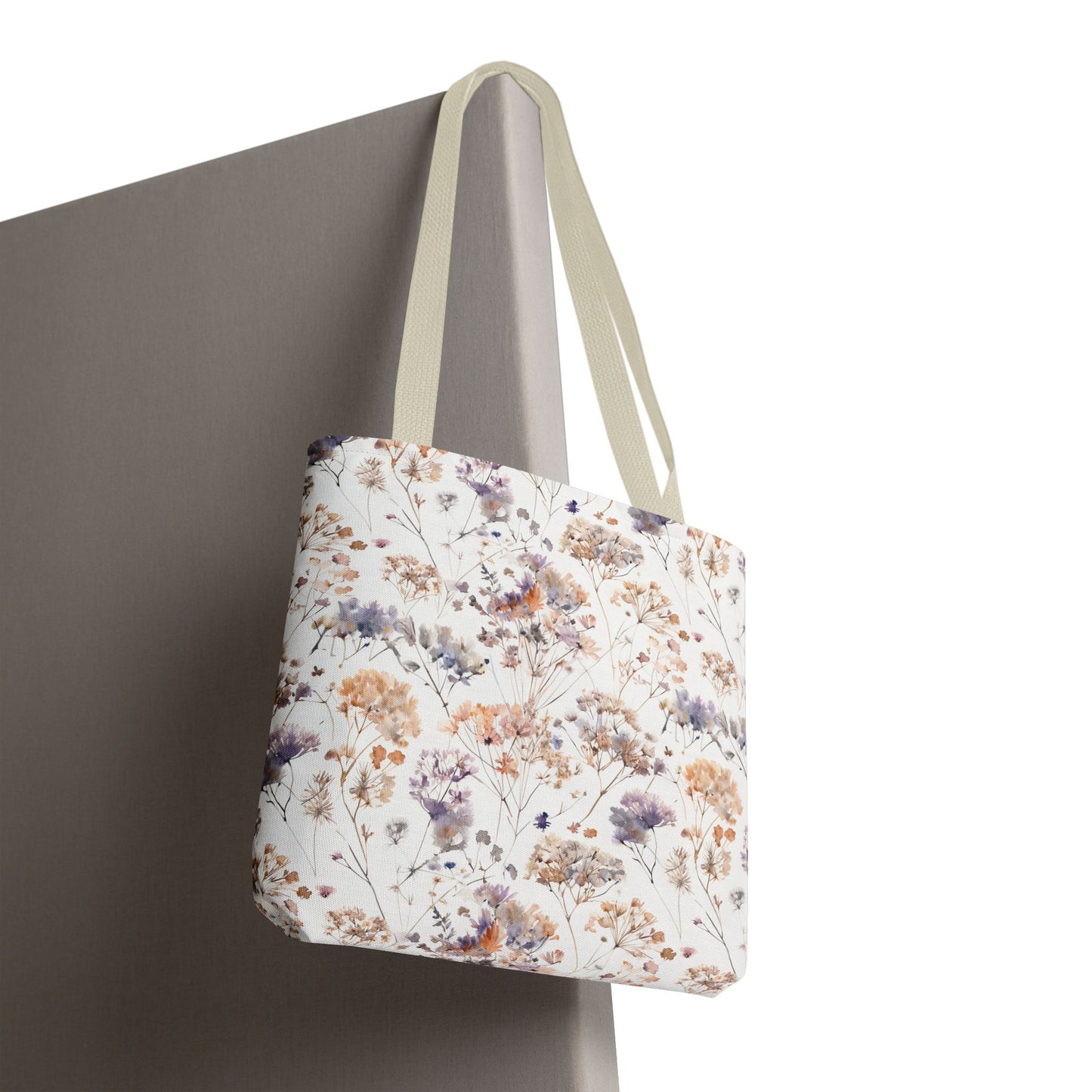 Floral Ditsy Print Tote Bag – Neutral Watercolor Wildflower Market Bag