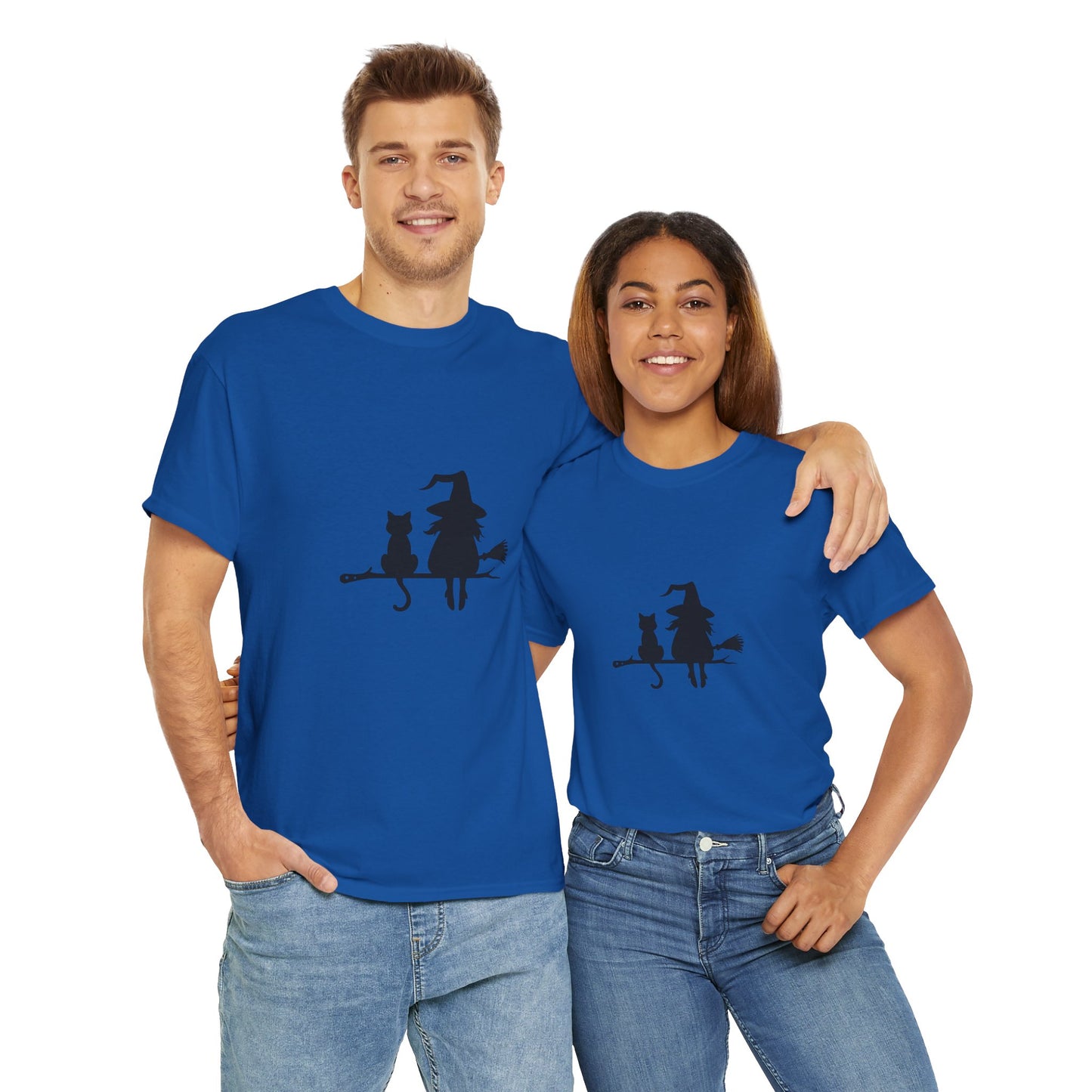 Witch and Cat Tee | Spooky Unisex Shirt for Halloween | Cute Witchwear for Cat Lovers | Fall Wardrobe Essential | Gift for Magical Friends