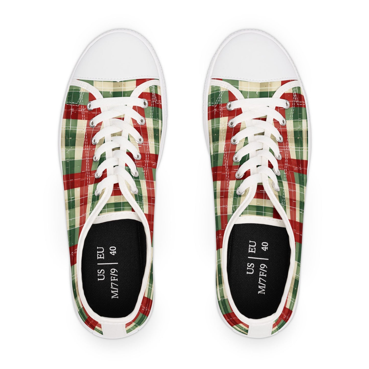 Low Top Sneakers — Red & Green Plaid Holiday Canvas Shoes
