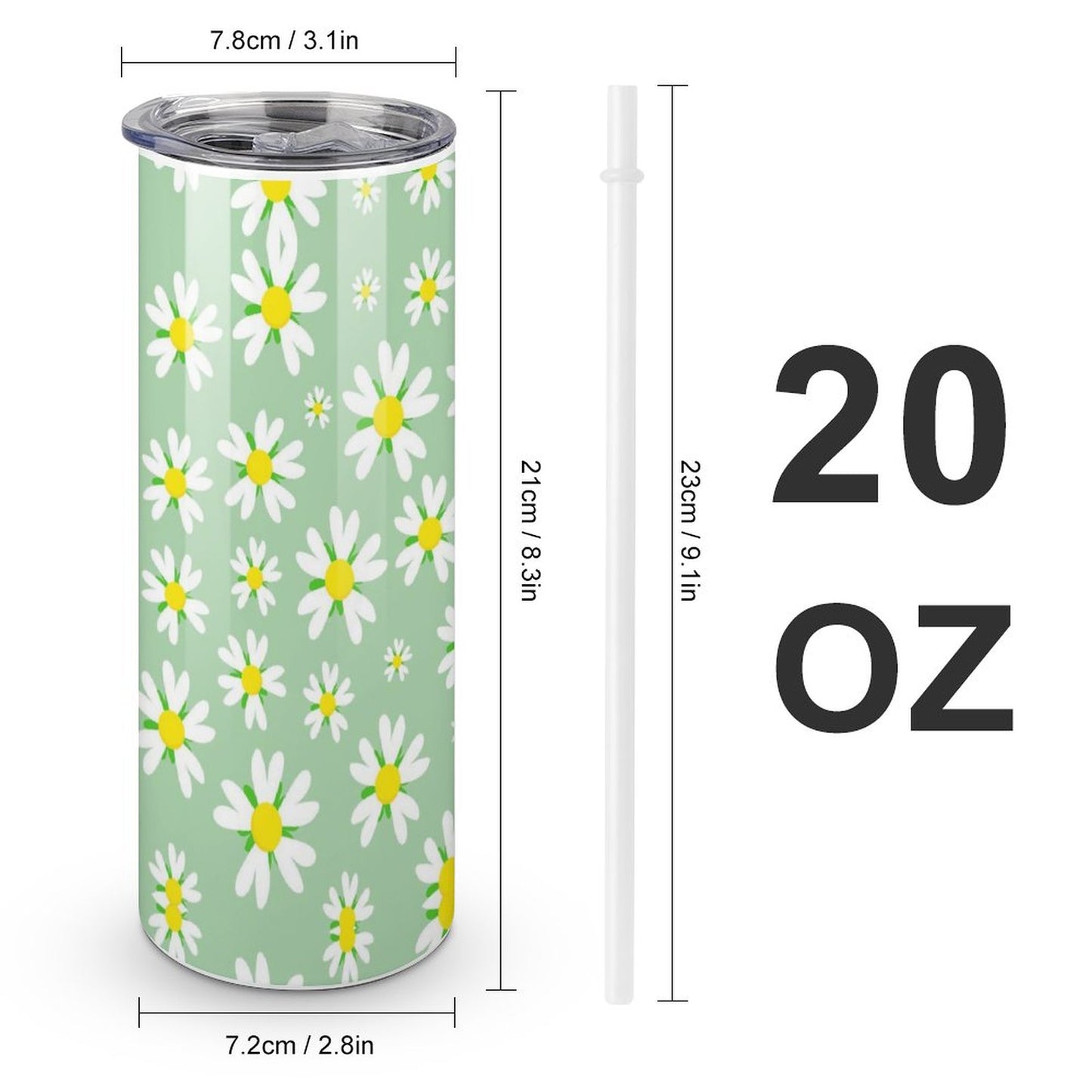 20oz Skinny Stainless Steel Straight Cup-With Lid