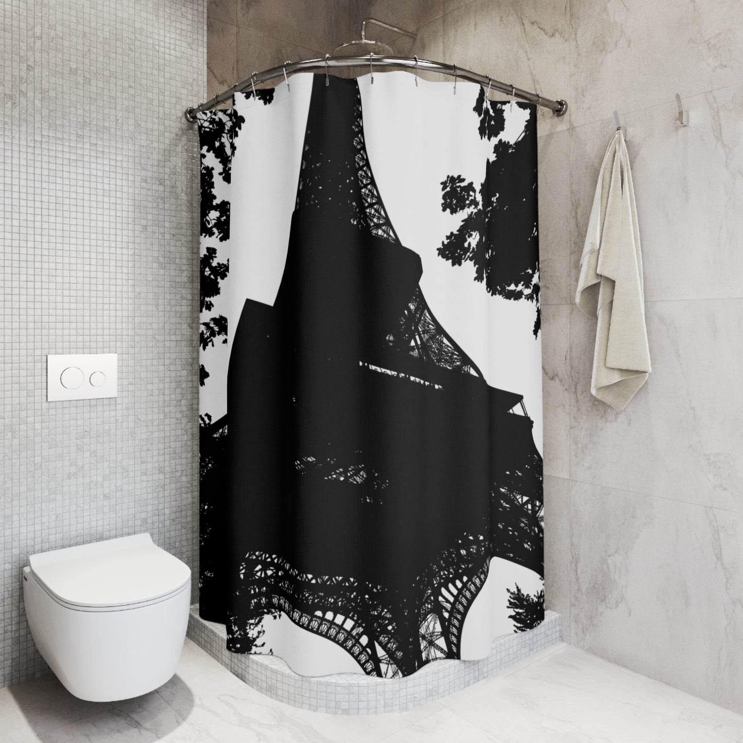 Elegant Eiffel Tower Shower Curtain, Paris Decor, Modern Bathroom Accessory, Home Gift, Travel Enthusiast Decor, Black and White Art