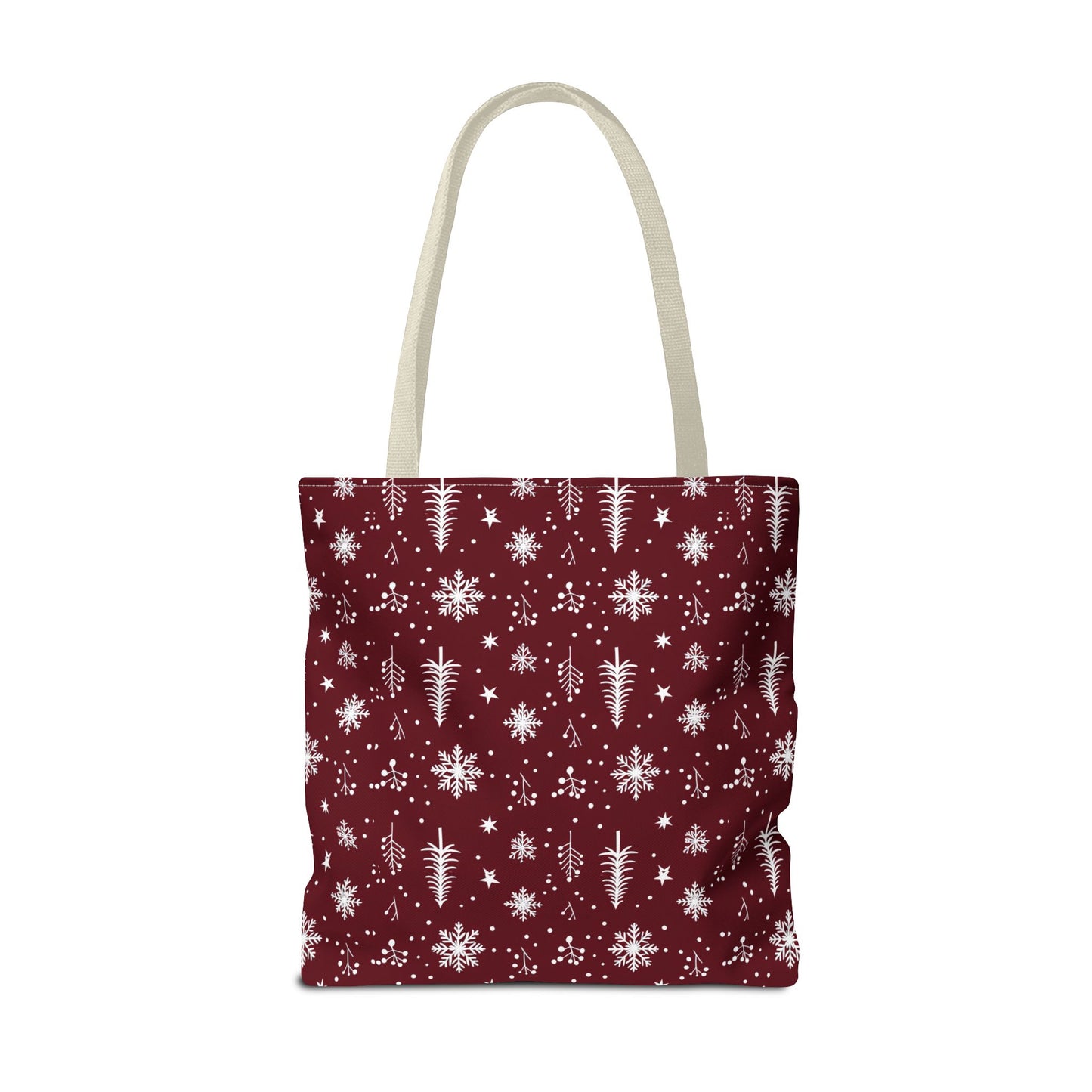 Christmas Snowflake Tote Bag – Burgundy Holiday Patterned Carryall