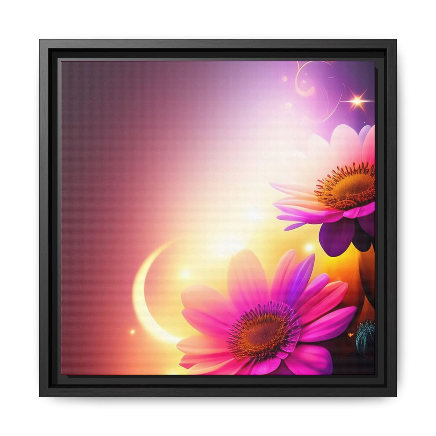 Framed Floral Canvas Art — Pink Daisies Sunset Wall Print