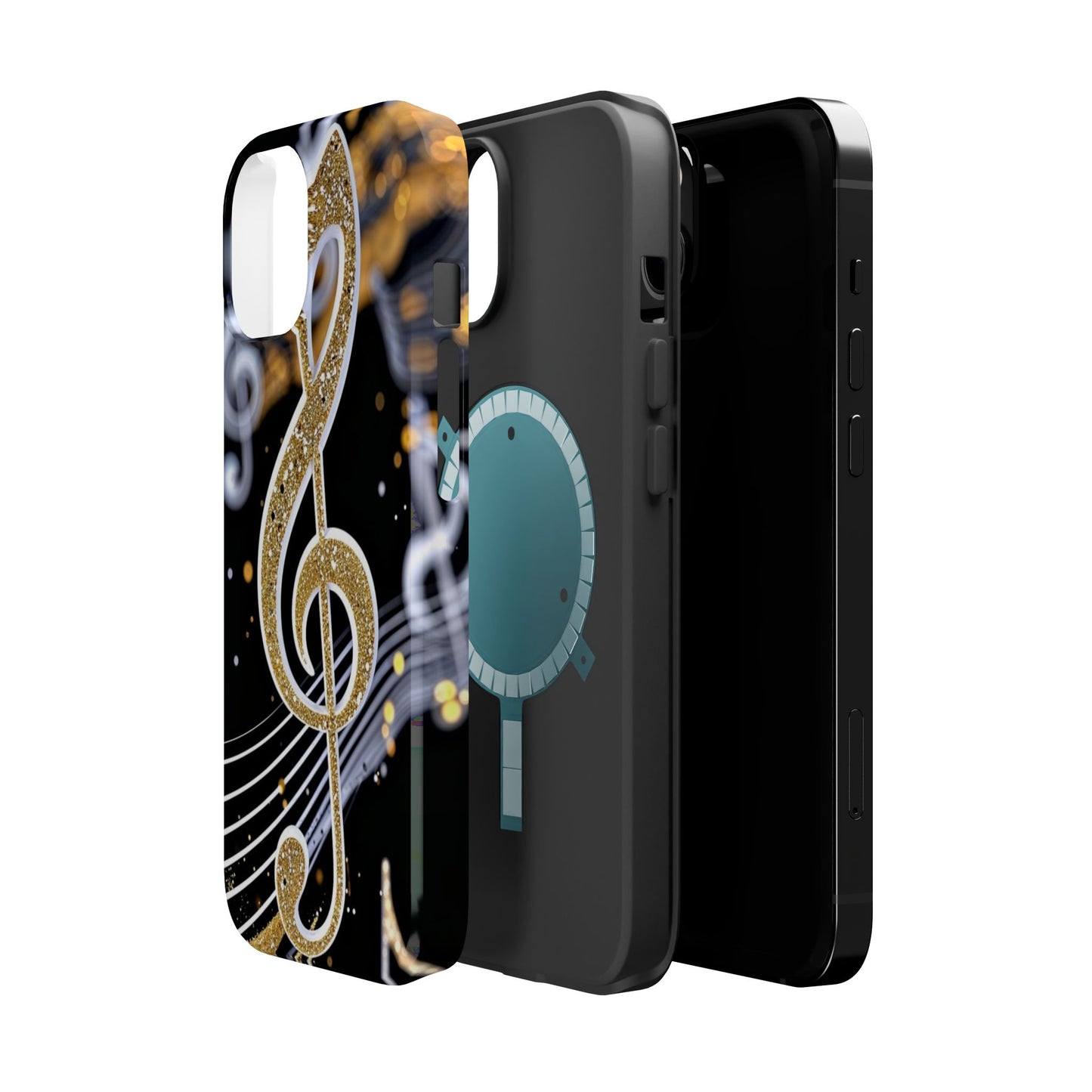 Music Notes Magnetic Impact-Resistant Phone Case — Gold Treble Clef Design
