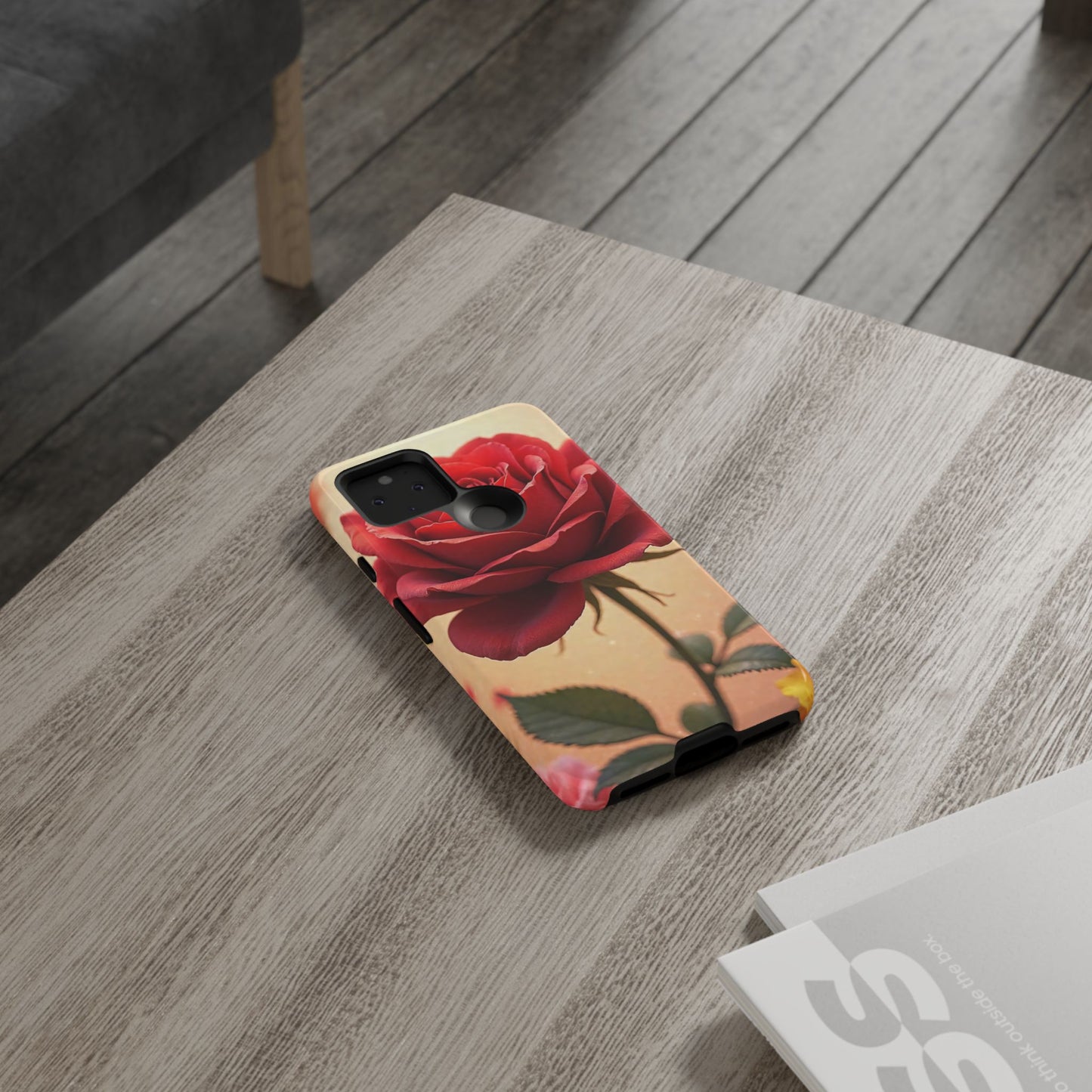 Floral Phone Case with Red Rose Design, Tough Phone Cover, Flower Print, Gift for Her, Stylish Accessory, Floral Aesthetic