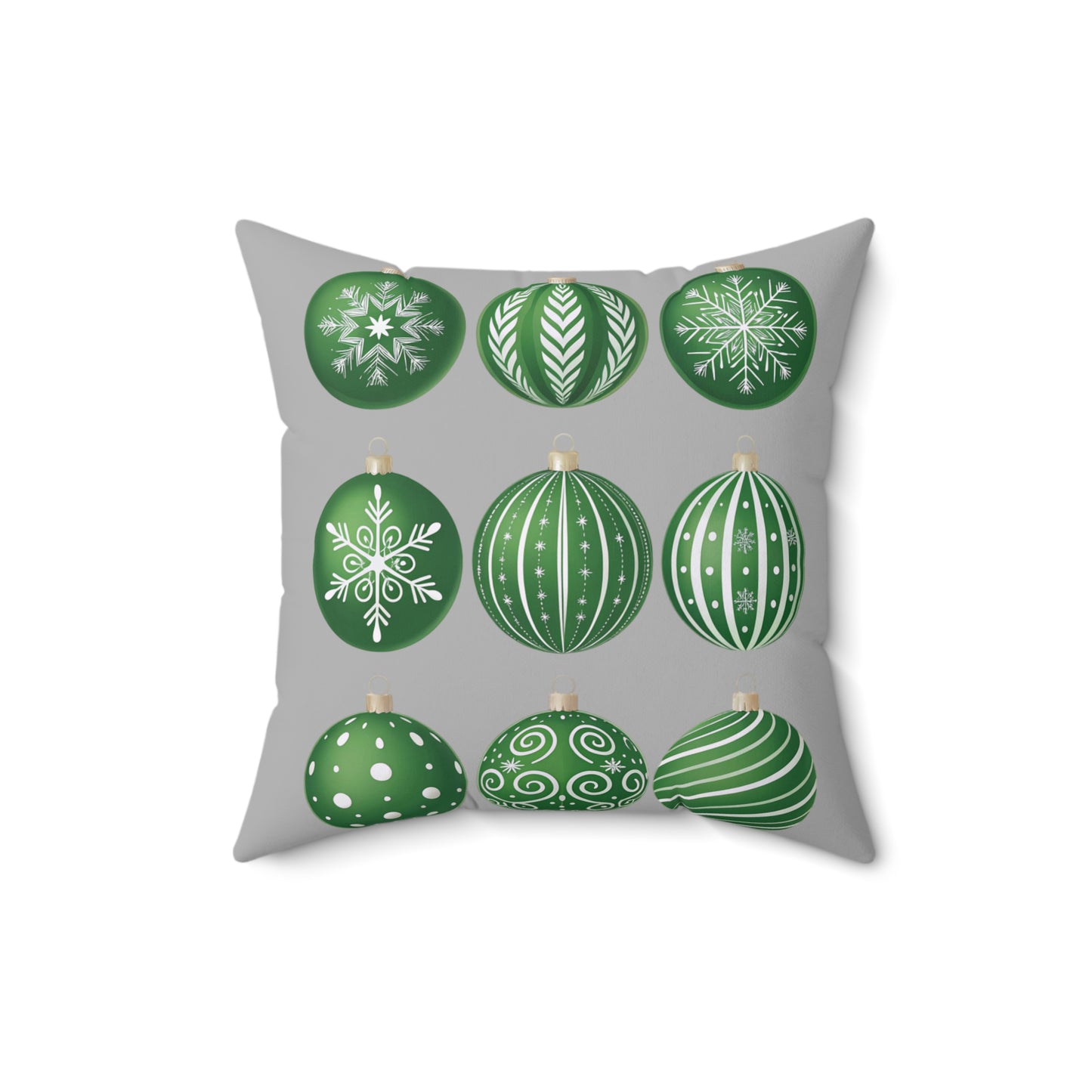 Christmas Ornament Pillow, Cozy Holiday Decor, Winter Home Accent, Gift for Christmas Lovers, Green and Gray Pillow