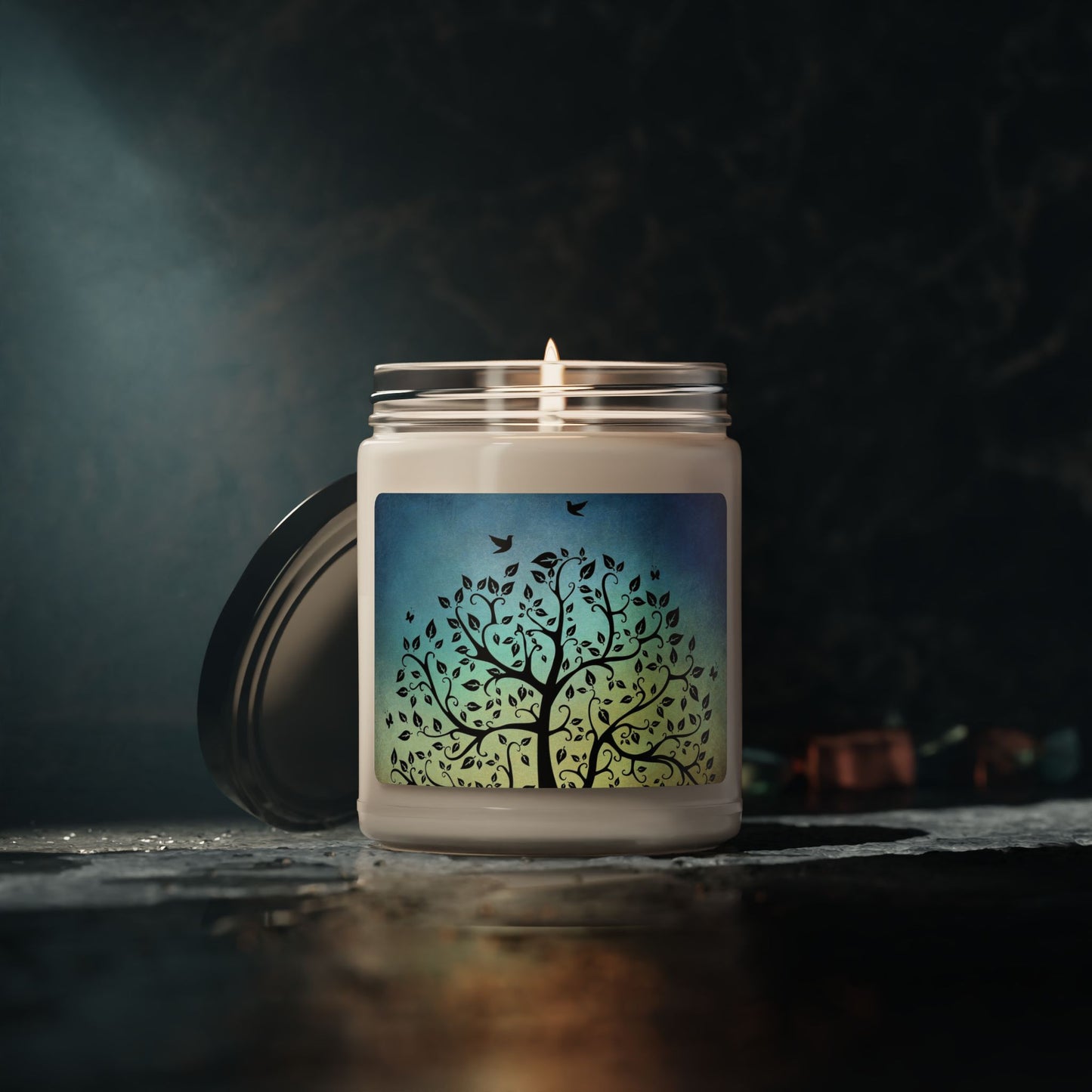 Tree of Life Scented Soy Candle — 9oz Jar, Calming Green-Blue Aromatherapy Candle