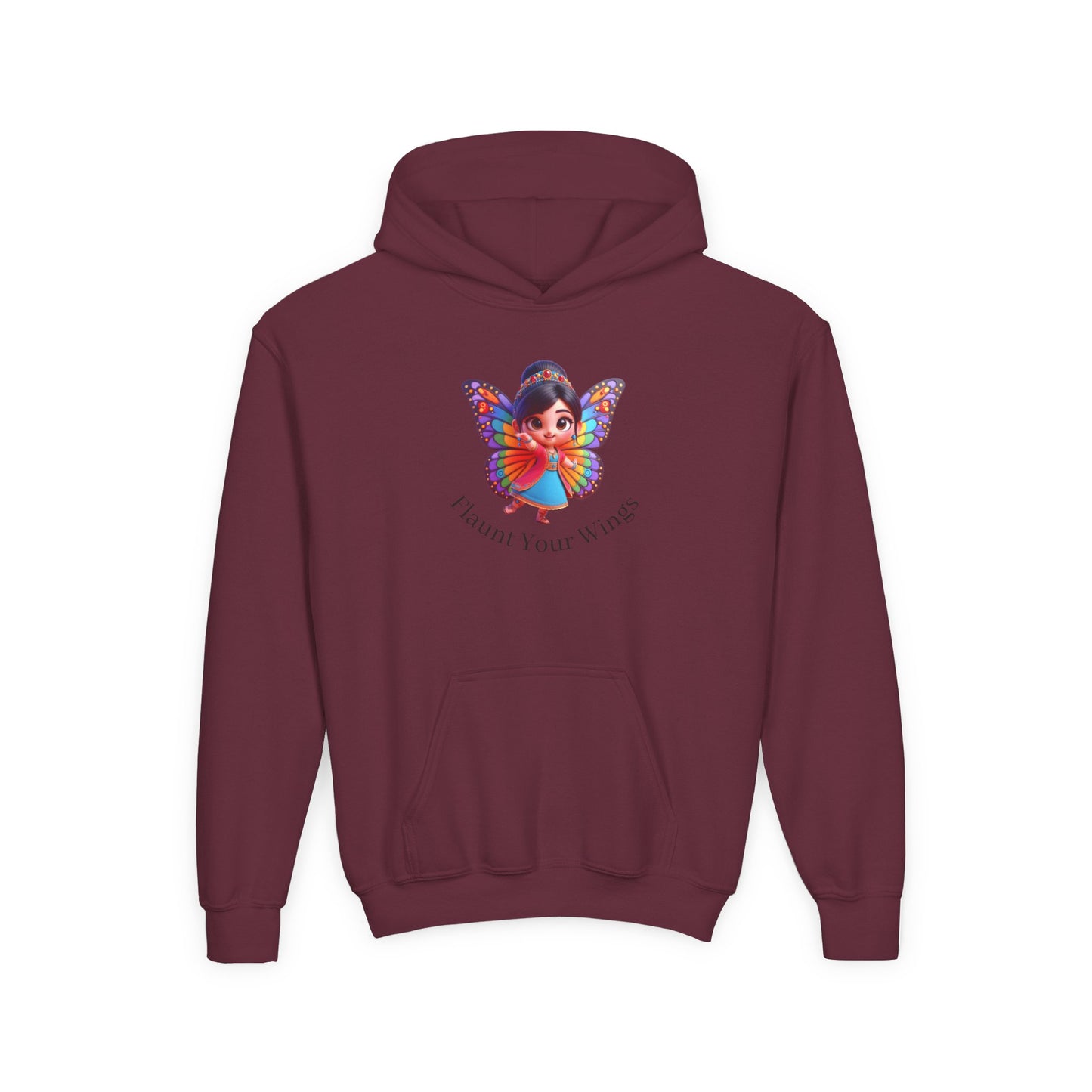 Inspirational Youth Hoodie - "Flaunt Your Wings", Cozy Sweatshirt, Gift for Teens, Motivational Apparel, Butterfly Design