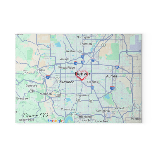 Personalized Denver Map Glass Cutting Board, Kitchen Decor, Housewarming Gift, Wedding Gift, Unique Gift for Chefs, Culinary Lover