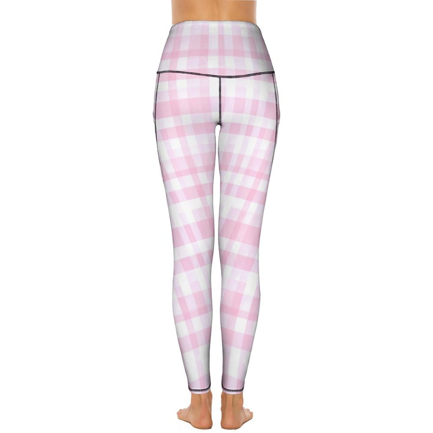 Custom Print Patterned Yoga Pants with 2 Pockets Pink Checkers