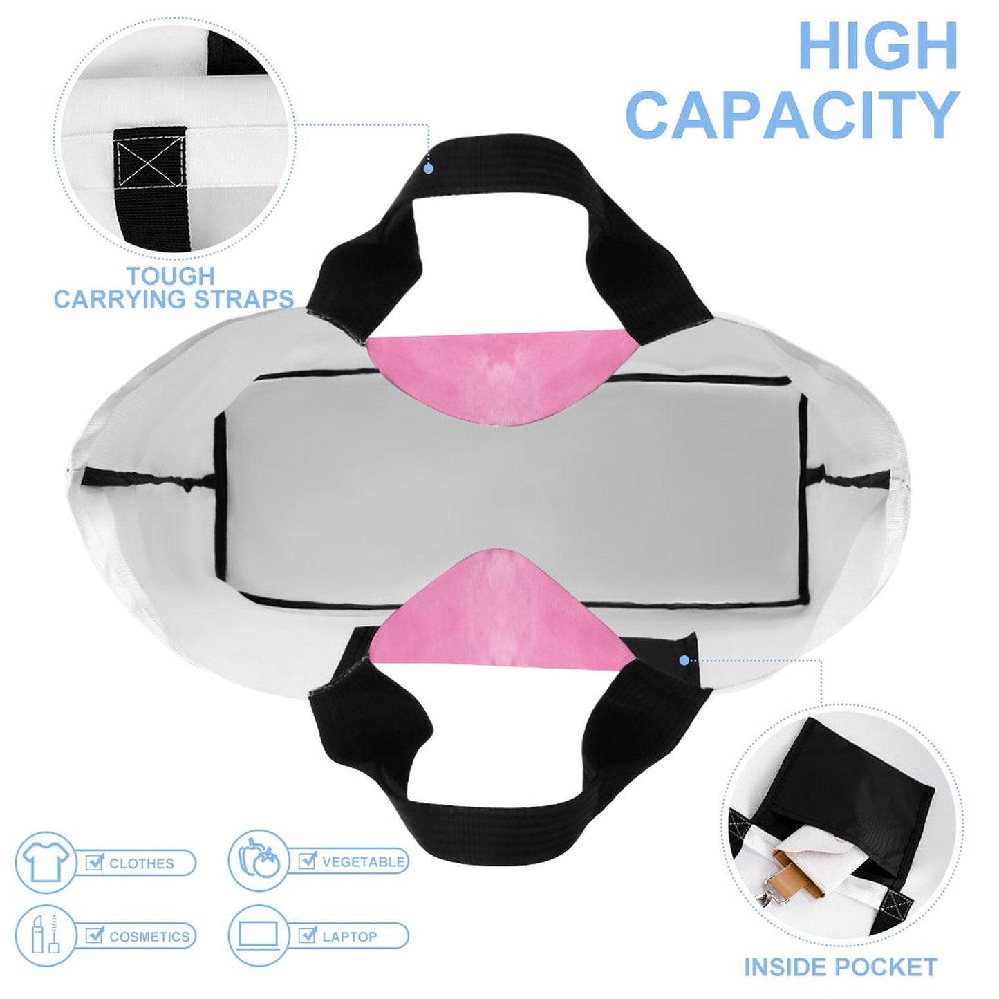 Large One Shoulder Shopping Bag Pink Yellow Blue Tie-Dye