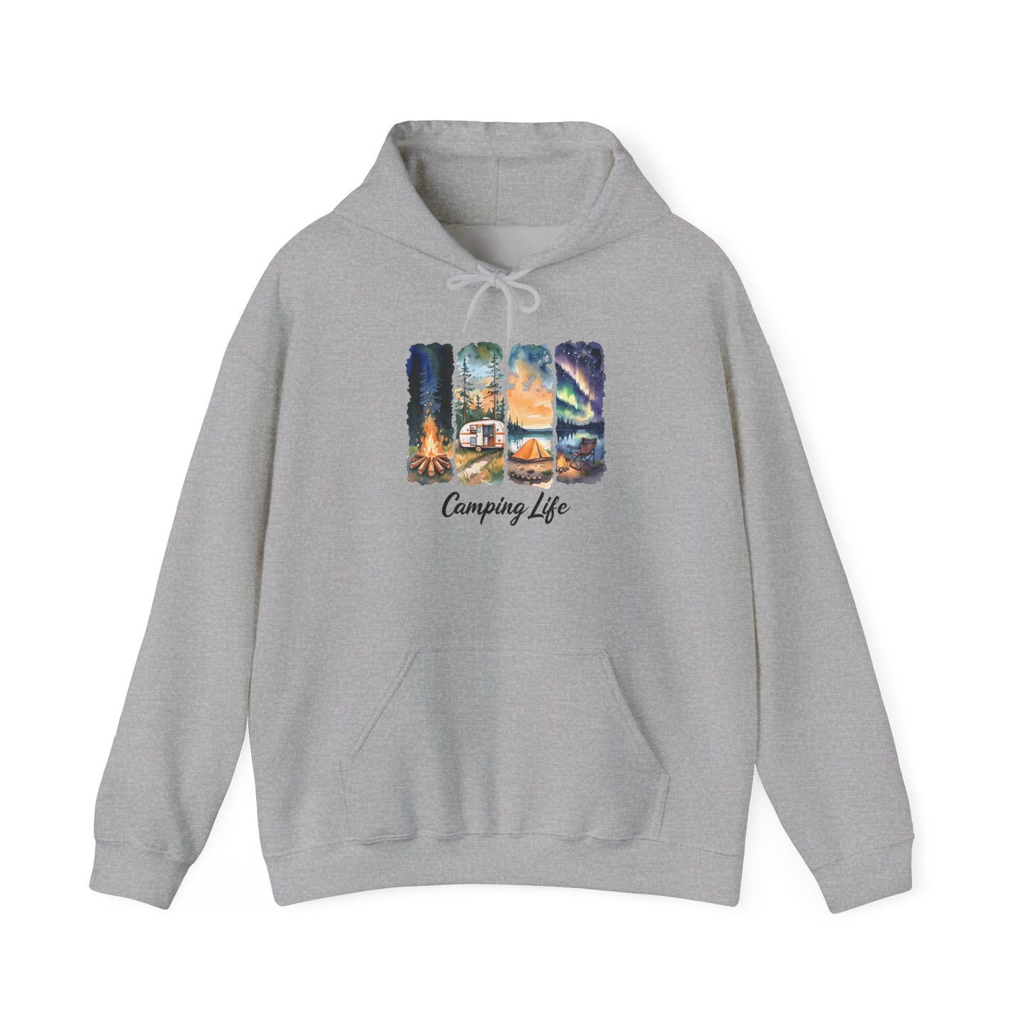 Camping Life Hoodie – Outdoor Illustrated Campsite Scenes