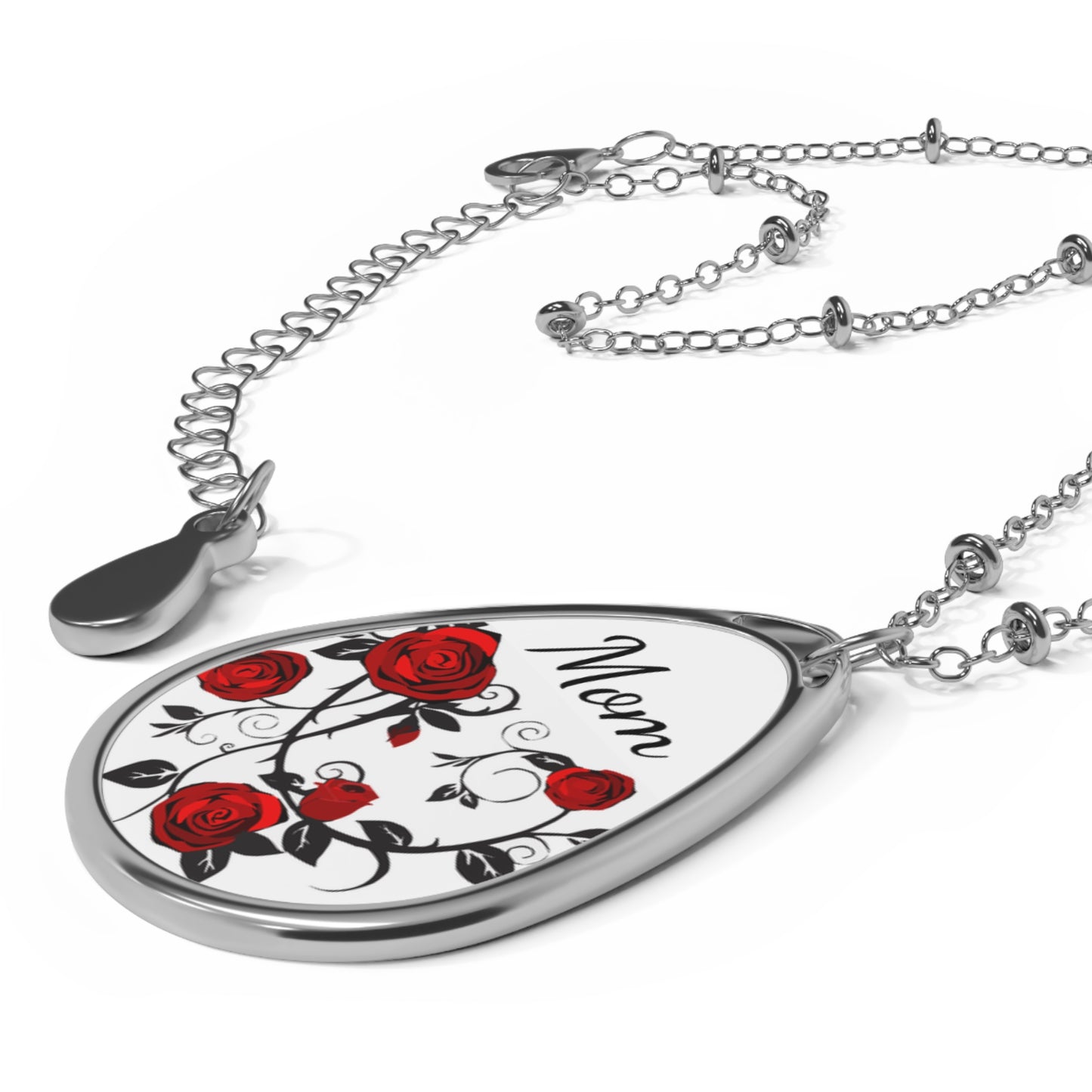 Personalized Oval Necklace with Roses, Gift for Mom