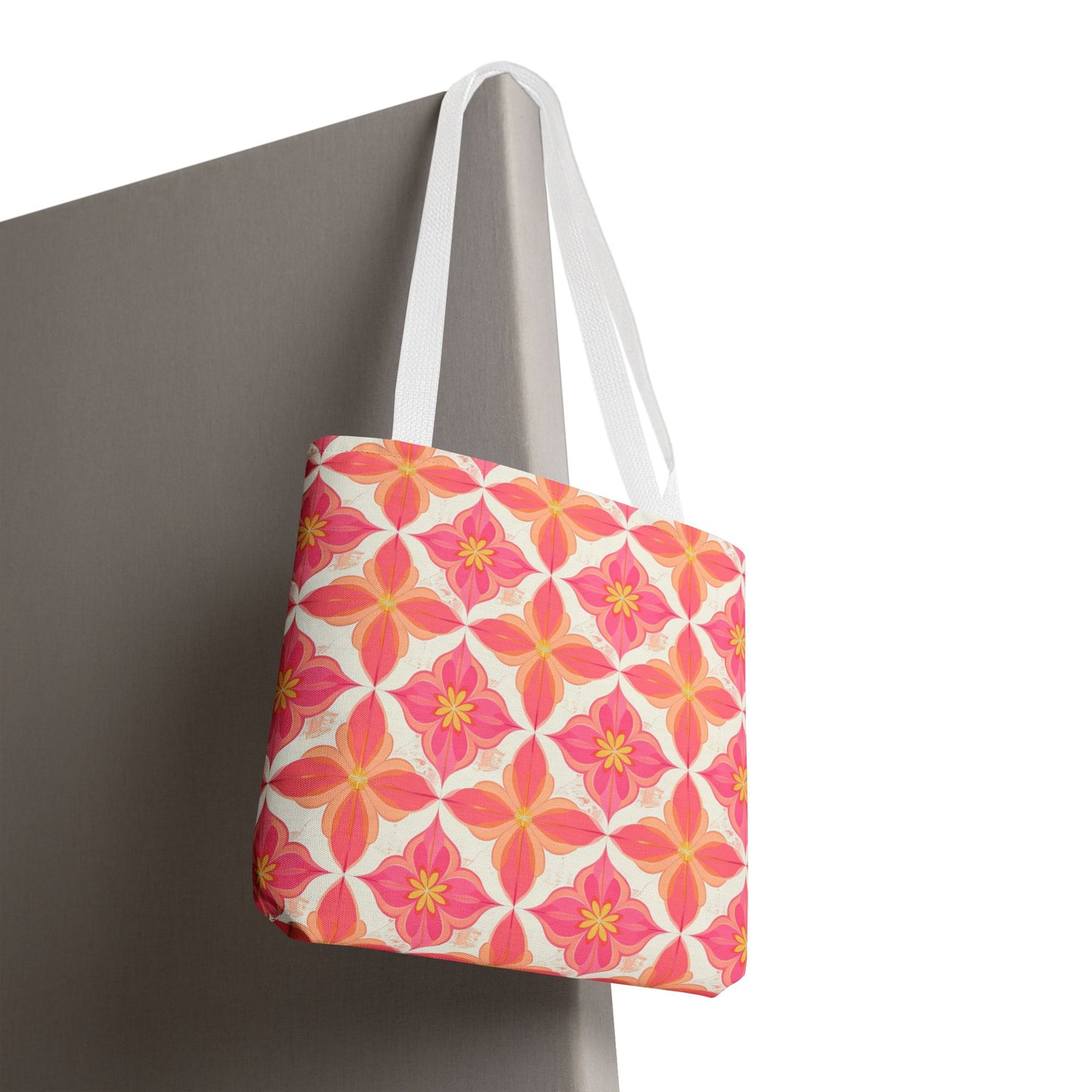 Pink Floral Geometric Tote Bag — All-Over Print Reusable Shopper