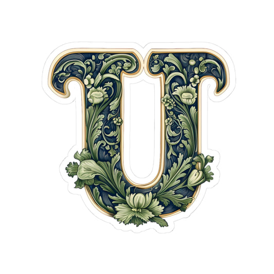 Floral Ornate Letter U Sticker — Vintage Botanical Monogram Kiss-Cut