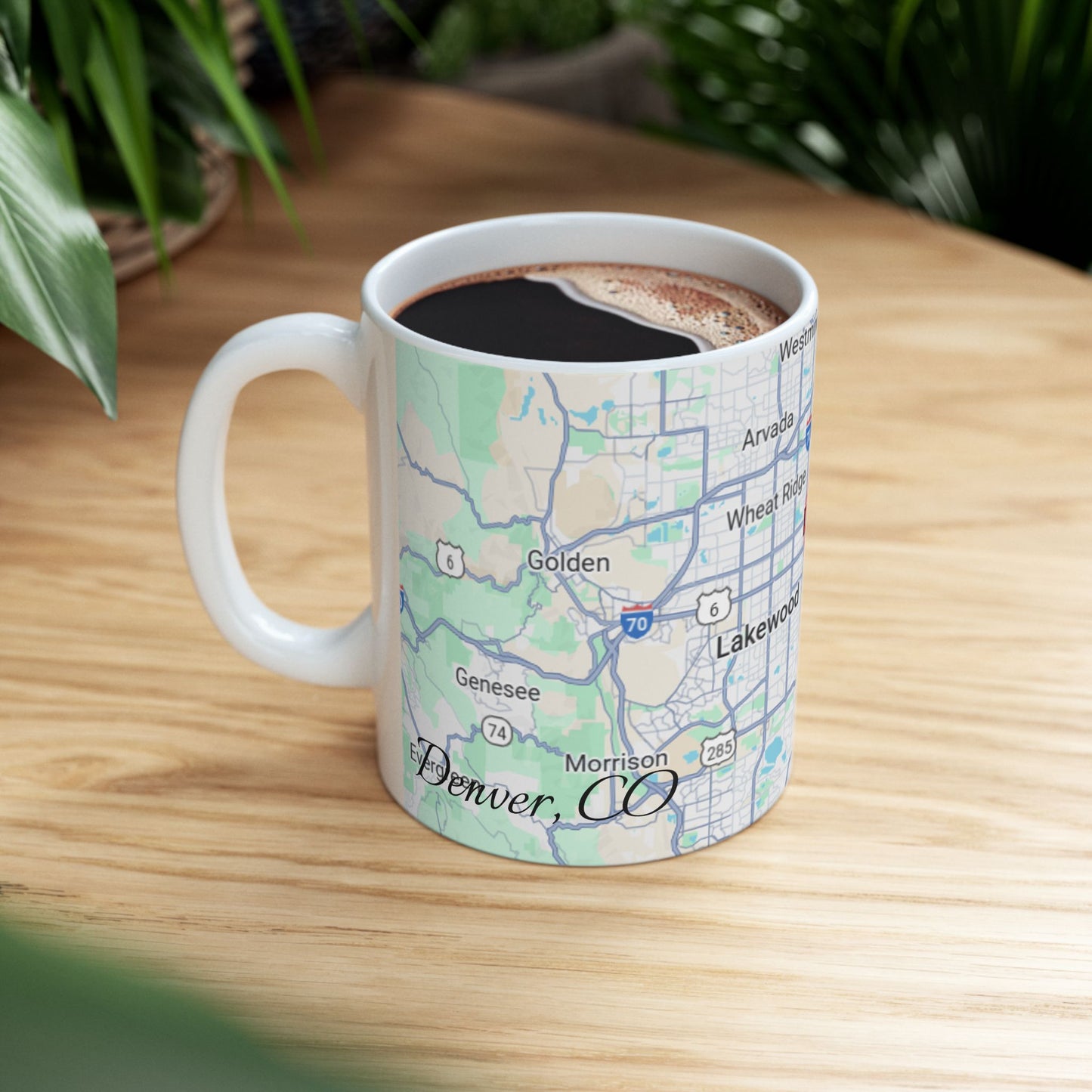 Personalized Denver Map Ceramic Mug - Custom Coffee Cup, Great Gift for Coffee Lovers, Home Decor, Moving Away, Housewarming, Road Trip