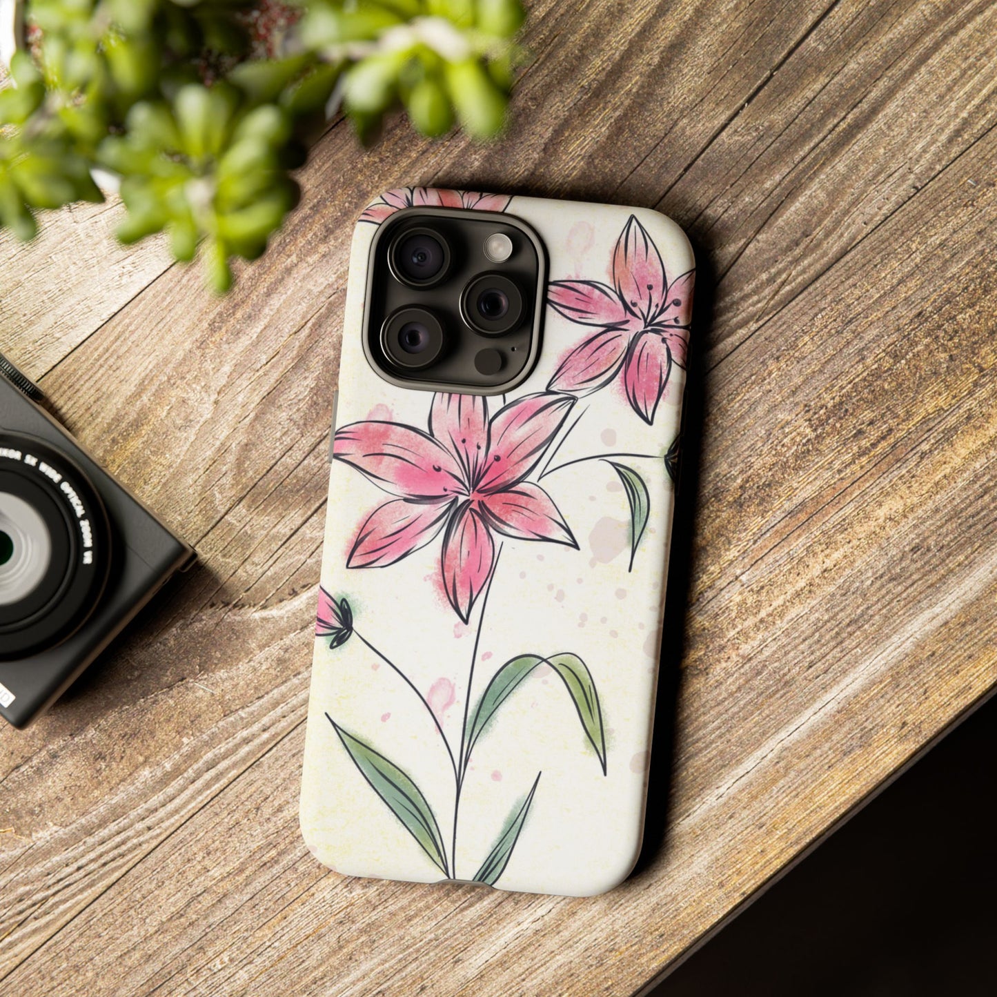 Floral Phone Case with Elegant Pink Lilies, Cute Floral Accessories, Phone Protection, Gift for Her, Stylish Cell Phone Cover