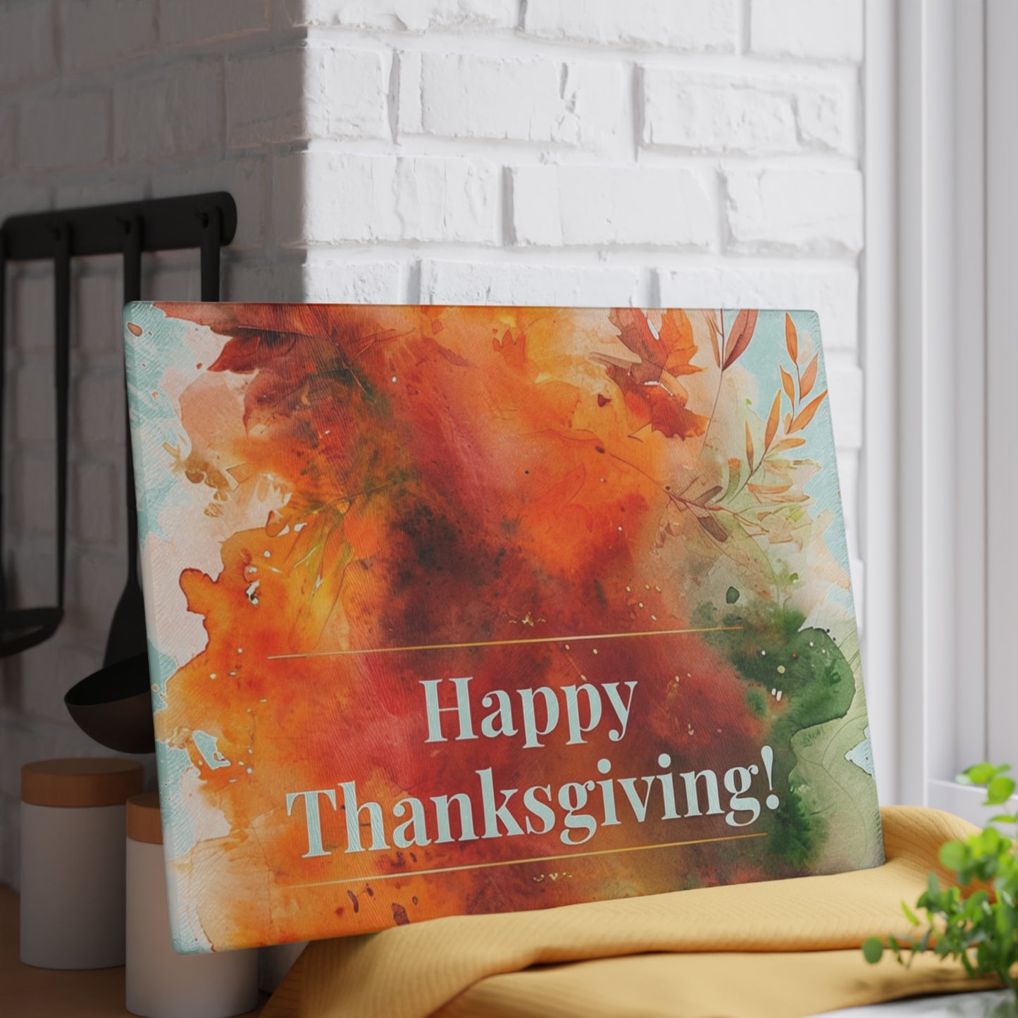 Thanksgiving Glass Cutting Board with Vibrant Autumn Design