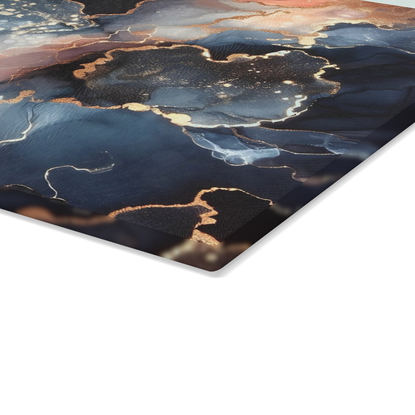 Tempera Marble Glass Cutting Board — Elegant Blue, Pink & Gold Kitchen Decor