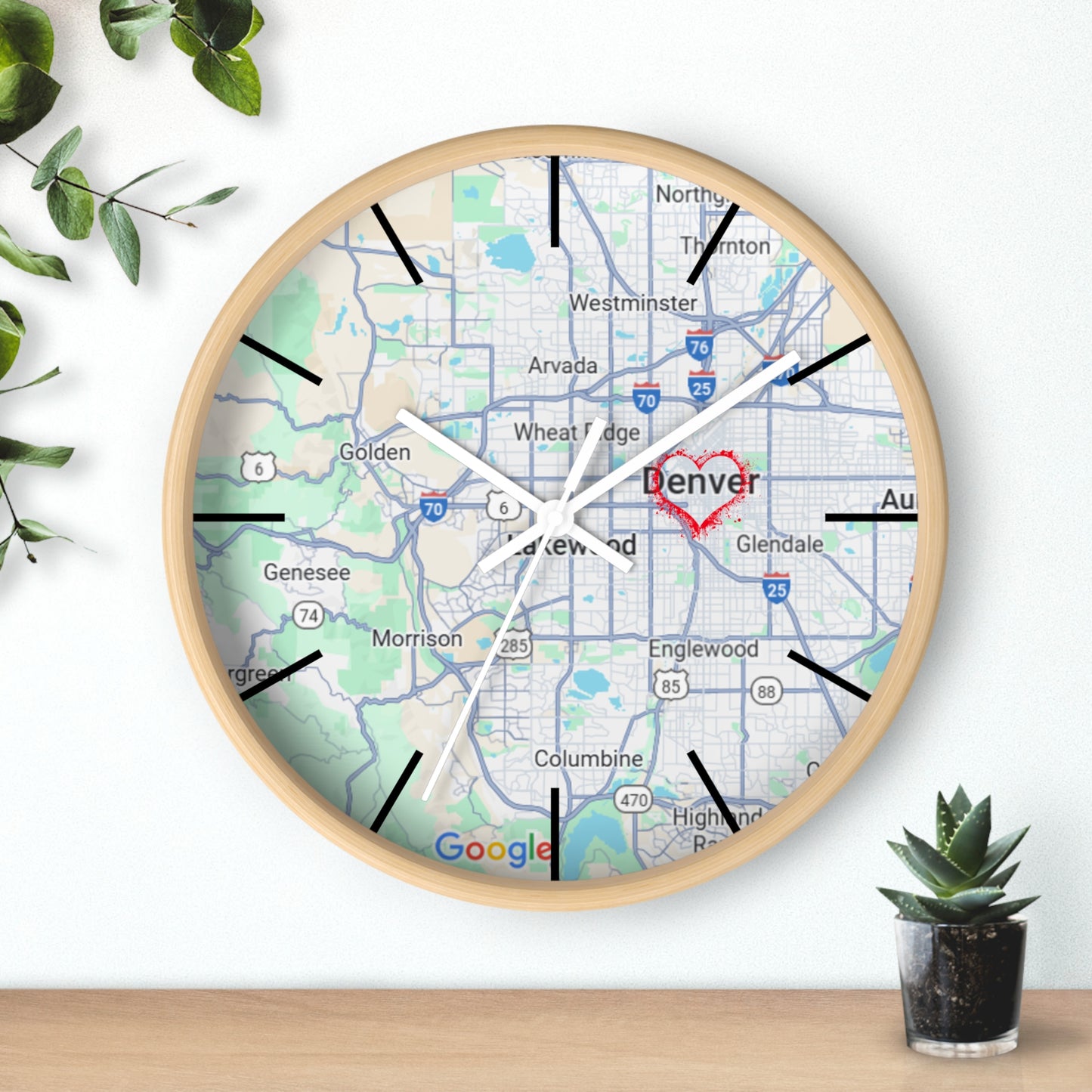 Custom Denver Map Wall Clock, Home Decor, Personalized Gift, Unique Wall Art, Modern Timepiece, Housewarming Present