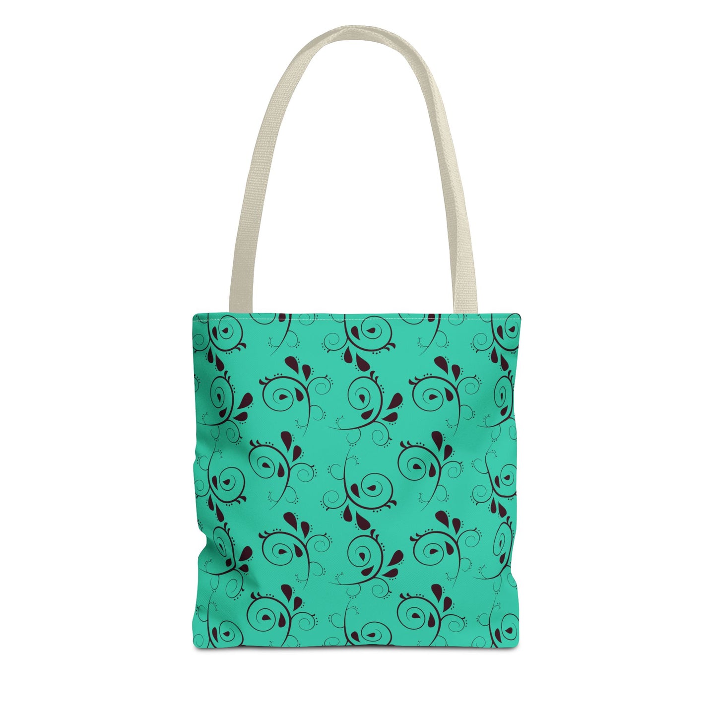 Turquoise Floral Swirl Tote Bag – All-Over Print Stylish Shopping Bag