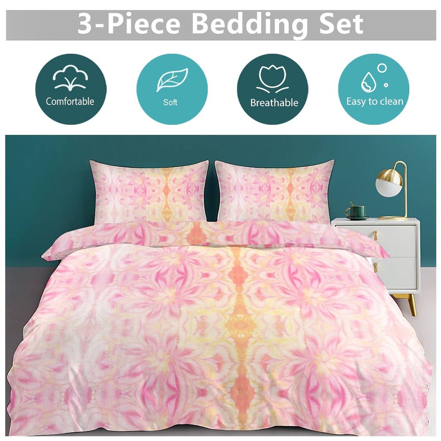 3-Piece Bedding Set-102"x90"/ 259x229cm (Dual-sided Printing)