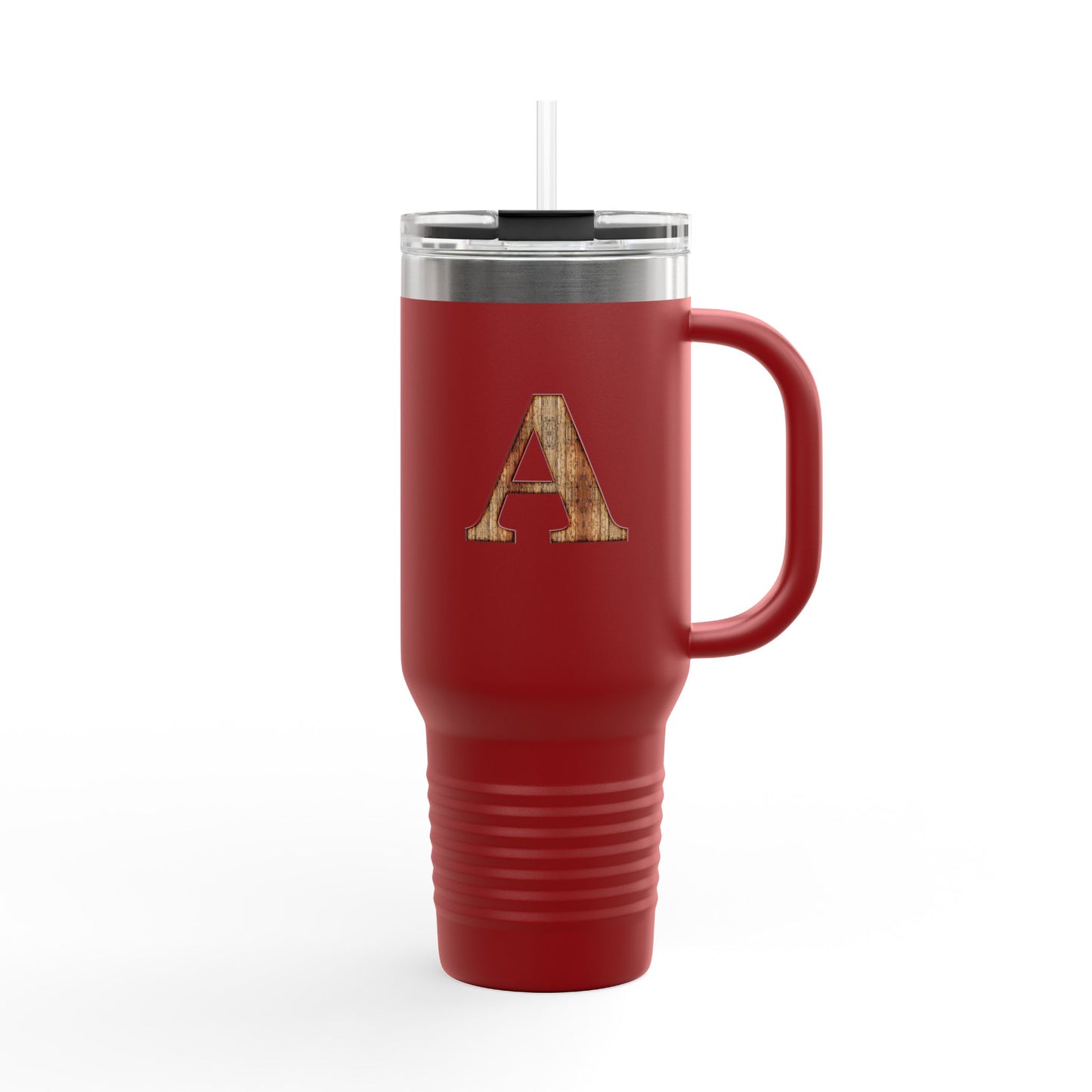 Wooden Monogram 40oz Insulated Travel Mug – Personalized Initial 'A'
