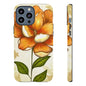 Floral Phone Case with Orange Flower Design, Tough Phone Cover, Floral Gift, Stylish Tech Accessory, Nature Lovers, Spring Vibes