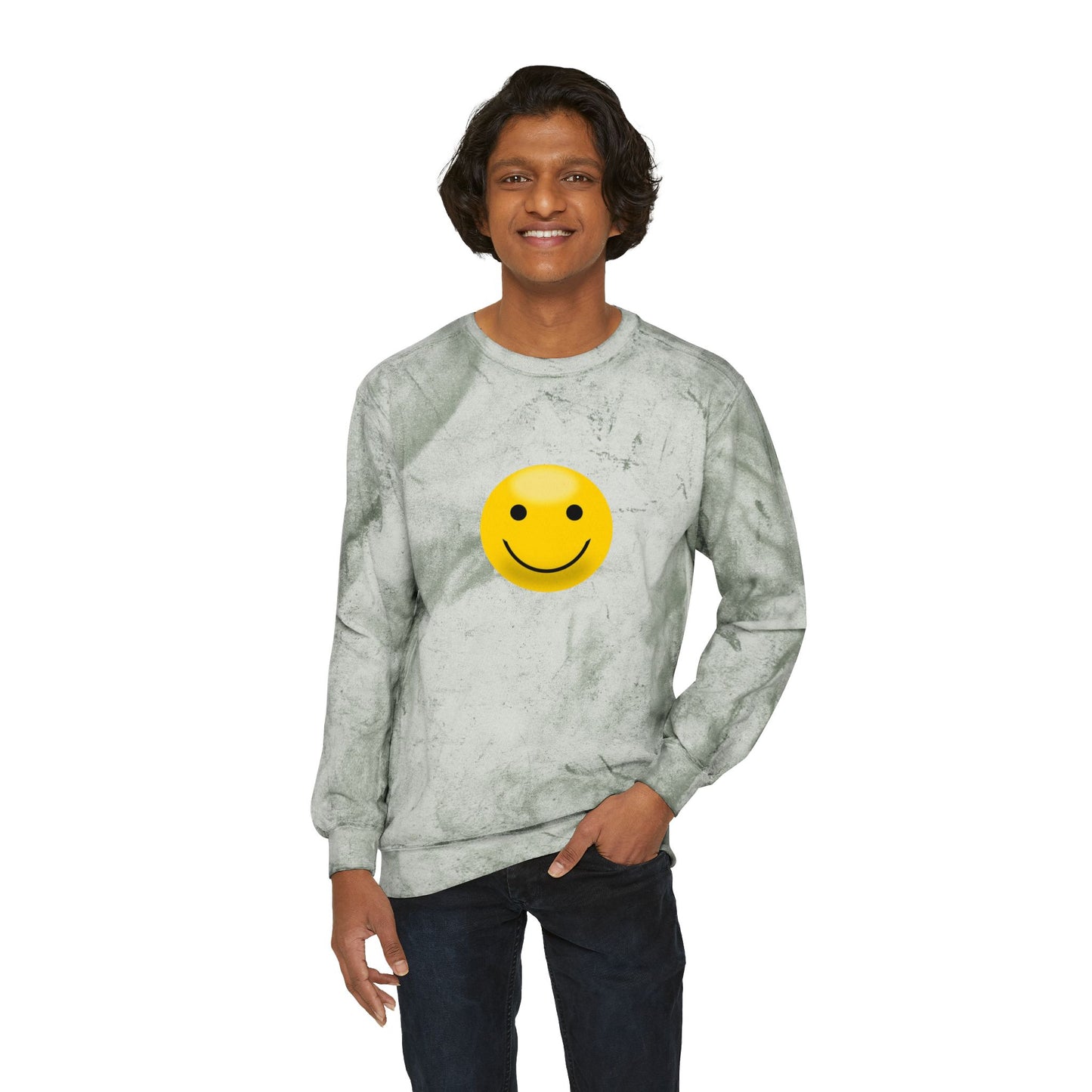 Cheerful Tie-Dye Crewneck Sweatshirt | Smiley Face Unisex Sweatshirt for Casual Style, Gift for Friends, Fall Fashion, Smile Gear