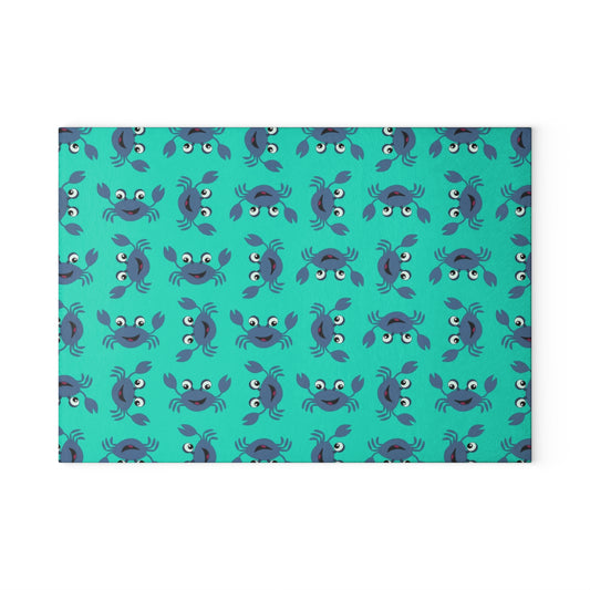Colorful Crab Glass Cutting Board, Kitchen Decor, Gift for Chefs, Beach House Accessories, Seafood Party Essential
