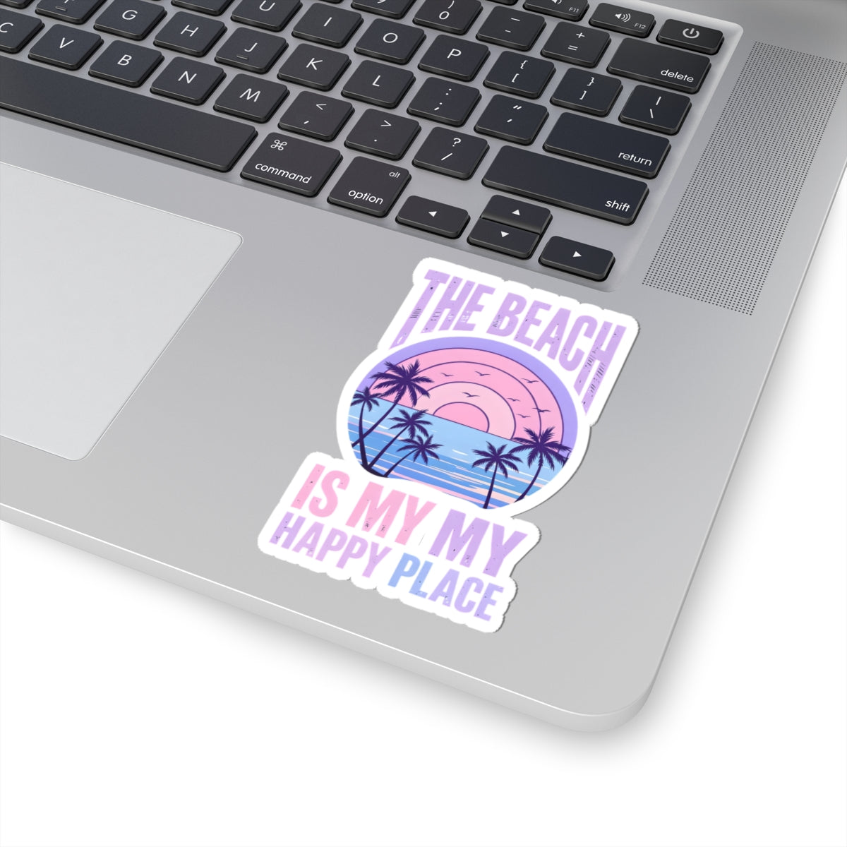 Beach Sticker — “The Beach Is My Happy Place” Pastel Sunset Kiss-Cut Sticker