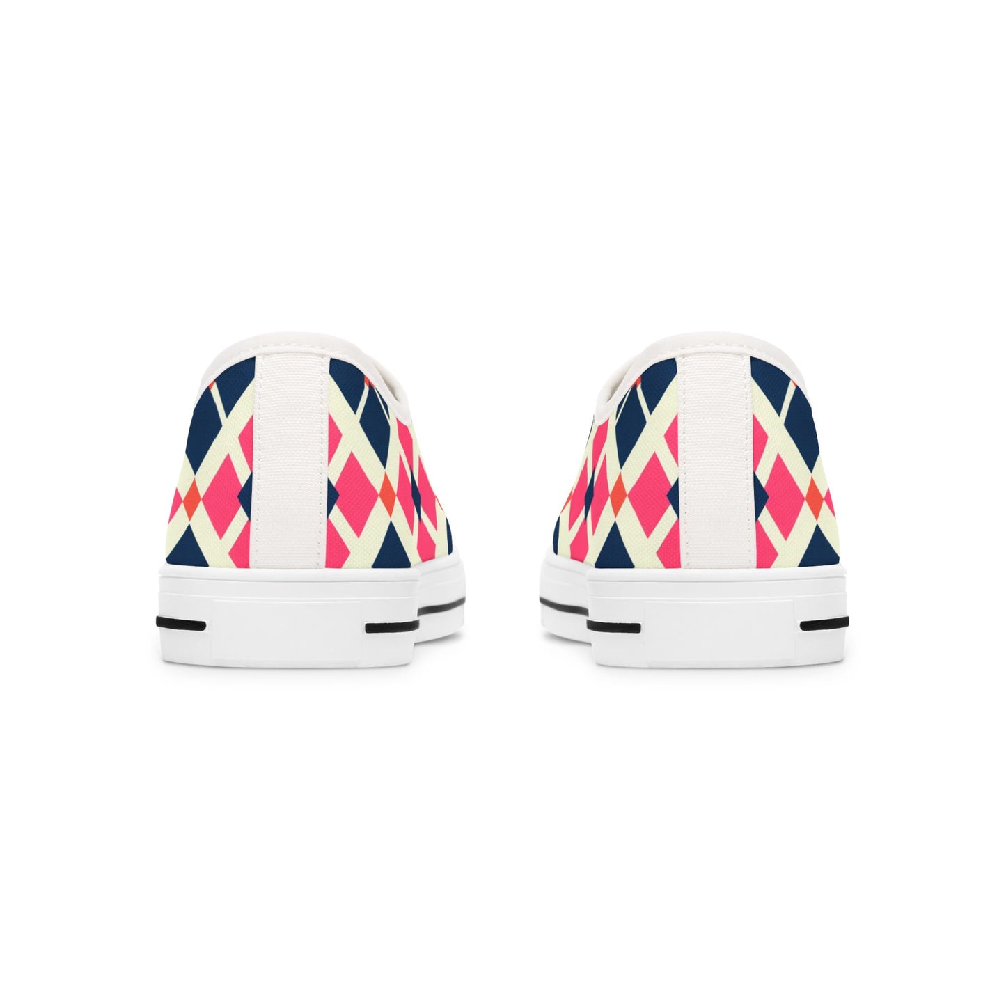 Argyle Pattern Low Top Sneakers — Pink Navy Geometric Casual Shoes