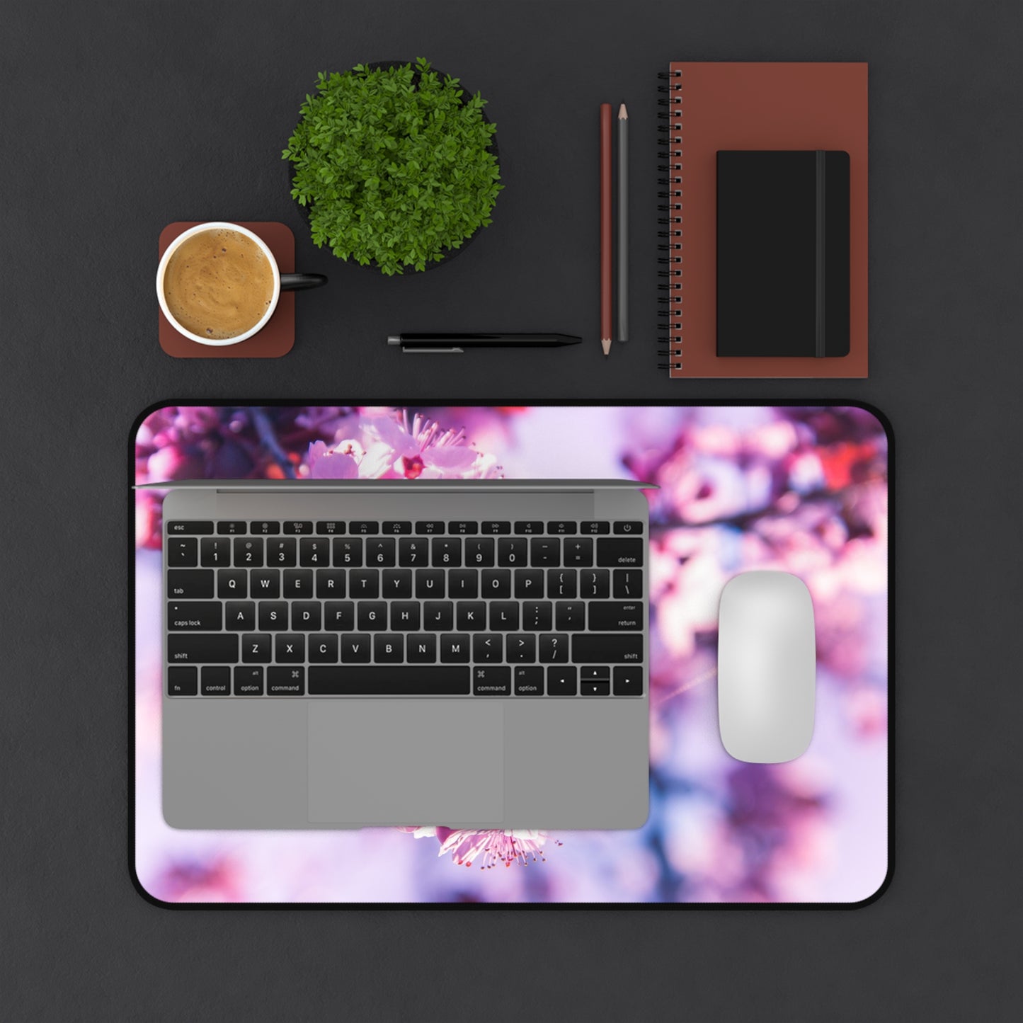 Floral Desk Mat - Elegant Mouse Pad, Office Decor, Gift for Her, Blooming Cherry Blossoms Design, Workstation Accessory, Spring Vibes