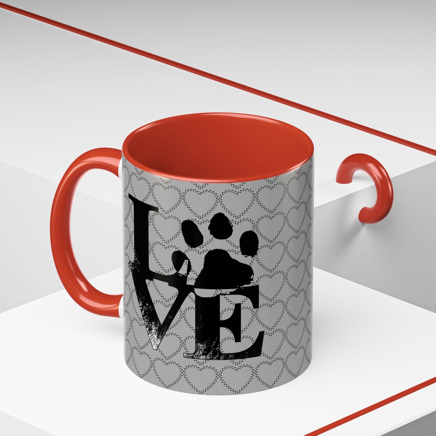 Chic Love Coffee Mug for Pet Lovers, Black Accent Mug, Valentine's Gift, Animal Lover Cup, Perfect for Hot Beverages