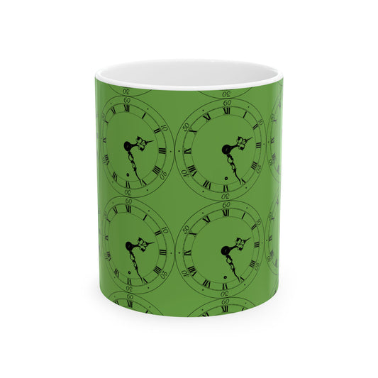 Green Clock Ceramic Mug, Unique Coffee Cup, Perfect Gift for Home, Office, Time Lovers, Functional Decor