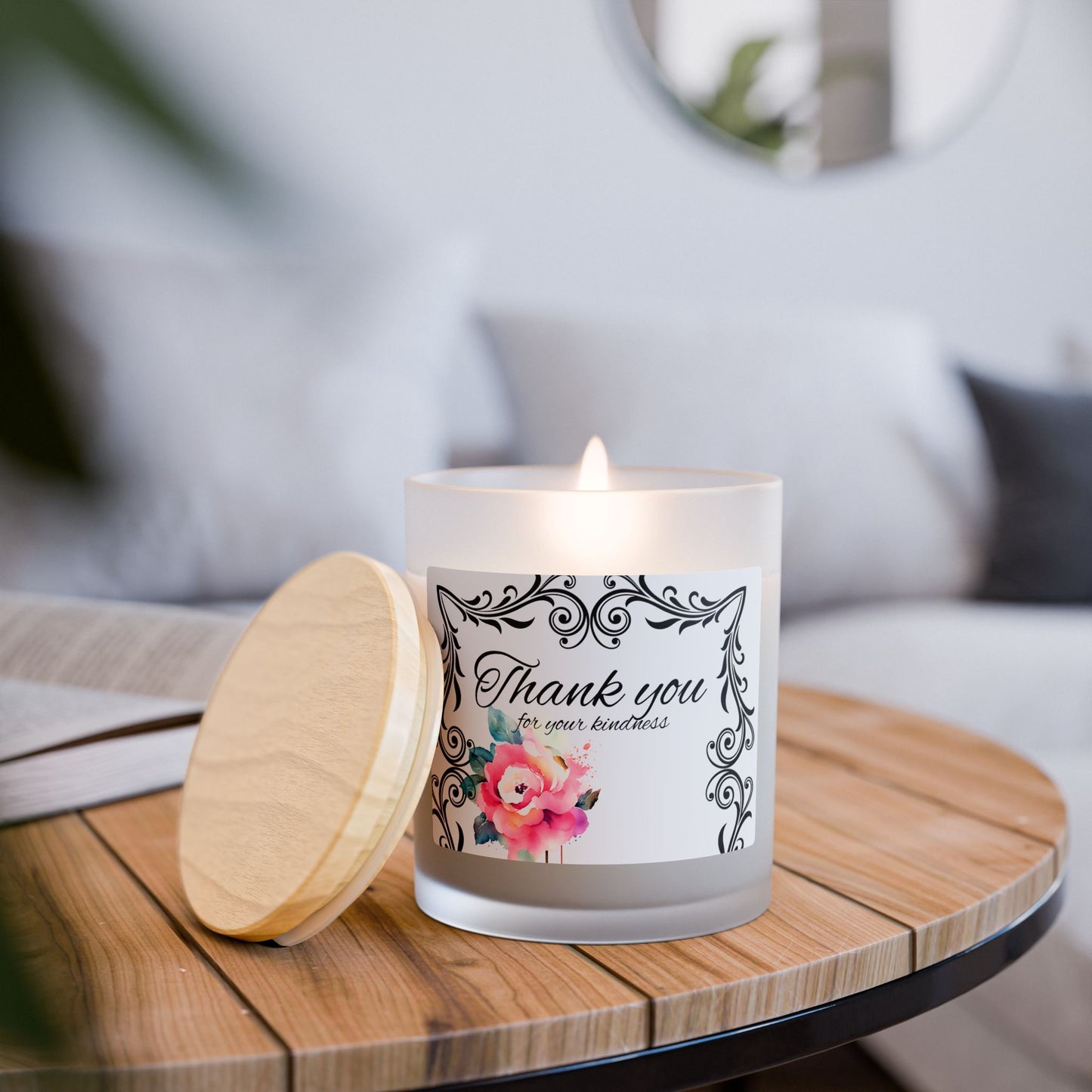 Thank You Floral Frosted Glass Candle — 11oz Appreciation Gift