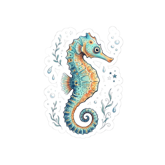 Seahorse Kiss-Cut Sticker — Watercolor Ocean Marine Decal for Laptops & Water Bottles