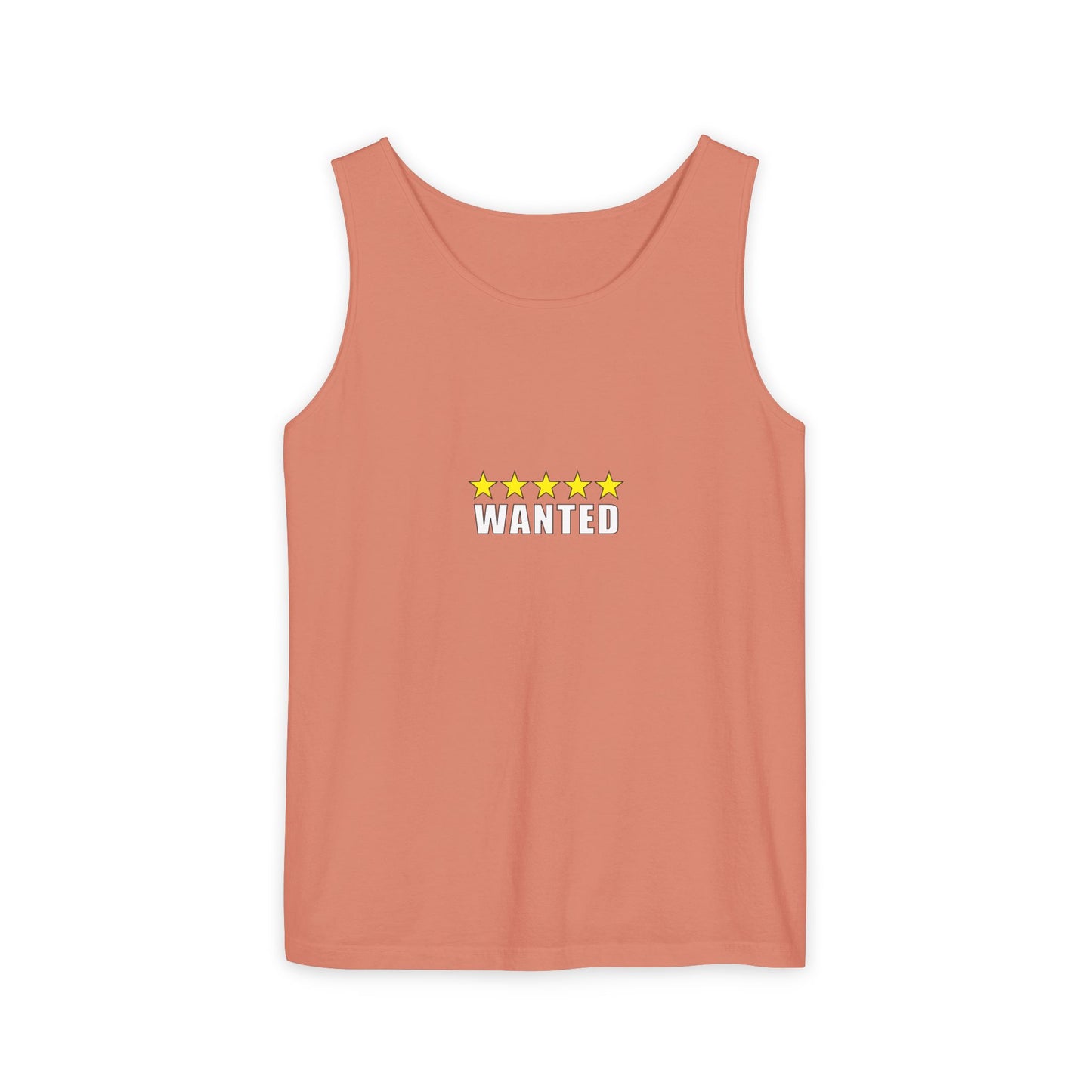 5-Star "WANTED" Garment-Dyed Tank Top, Unisex Summer Shirt, Gift for Him/Her, Trendy Casual Wear, Pool Party Outfit, Unique Graphic Tee